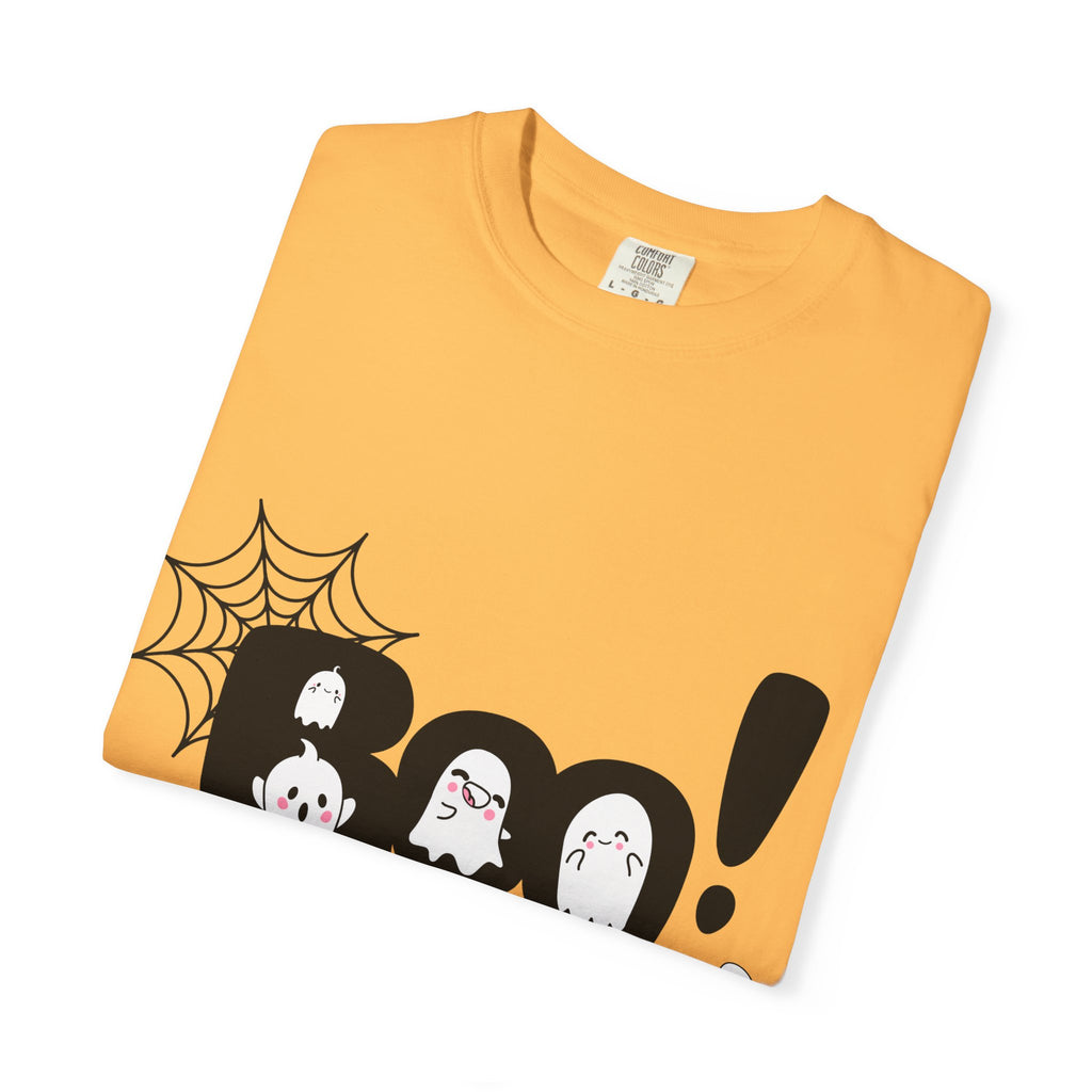 Halloween Boo T-Shirt, Unisex Garment-Dyed Tee, Spooky Costume, Fall Apparel, Trick or Treat Shirt, Ghost Print Top