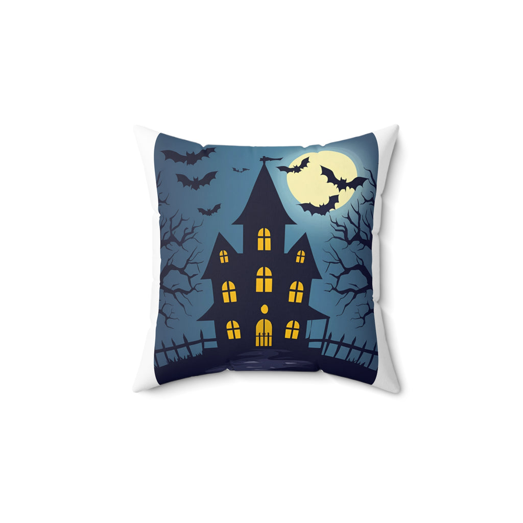 Halloween Haunted House Spun Polyester Square Pillow