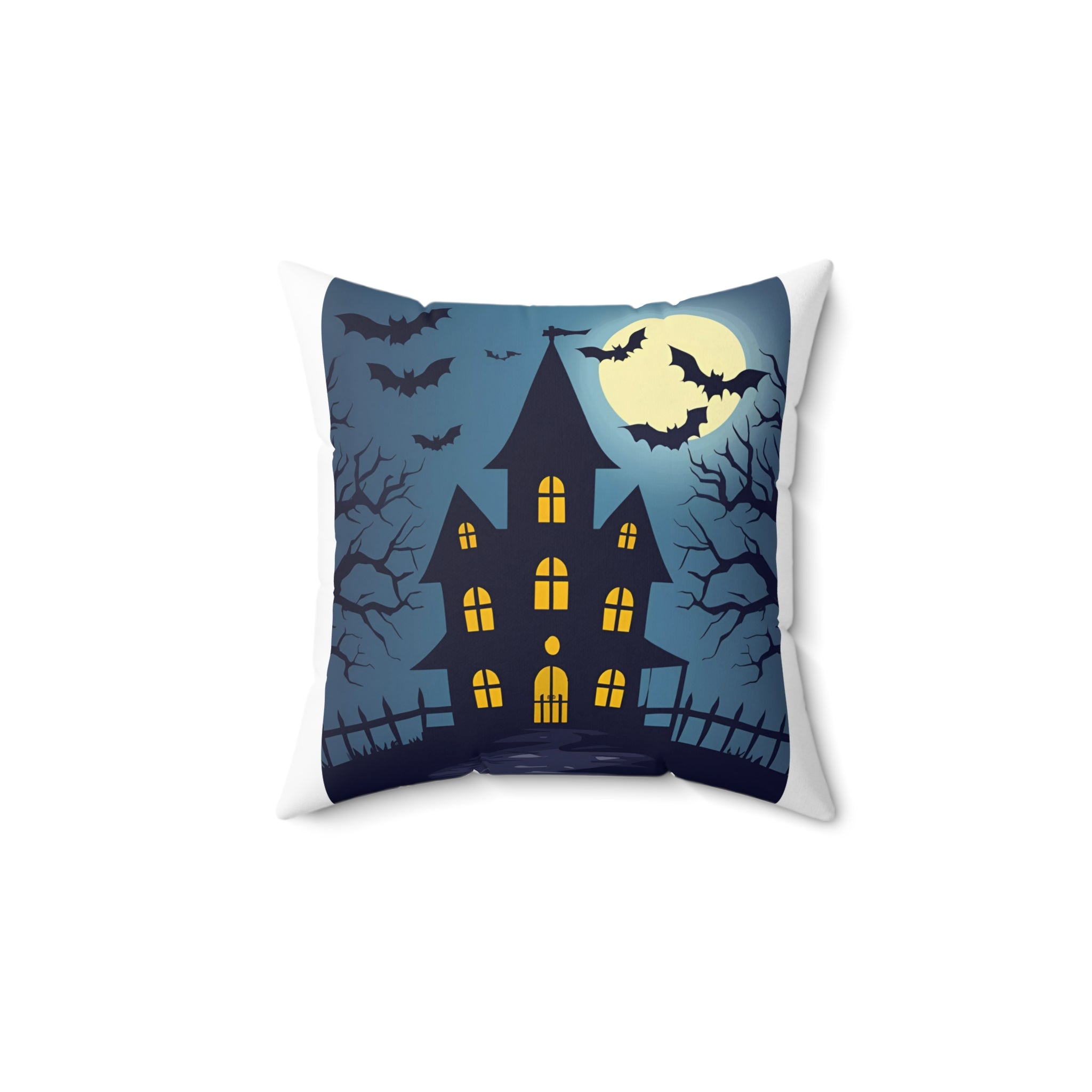 Halloween Haunted House Spun Polyester Square Pillow