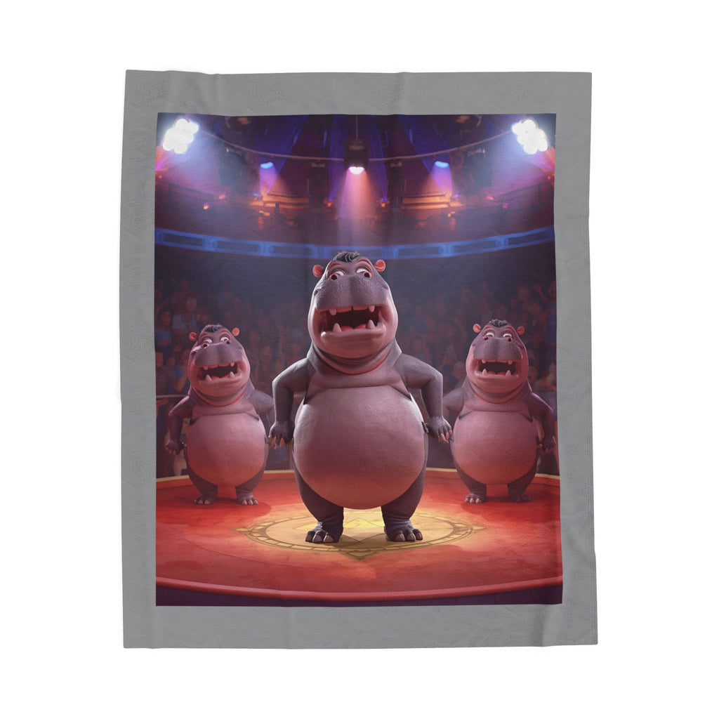 Hippo Showdown Velveteen Plush Blanket, Cozy Throw for Kids, Fun Home Decor, Animal Lovers Gift, Playroom Accessories