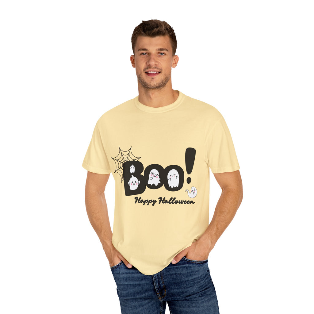 Halloween Boo T-Shirt, Unisex Garment-Dyed Tee, Spooky Costume, Fall Apparel, Trick or Treat Shirt, Ghost Print Top