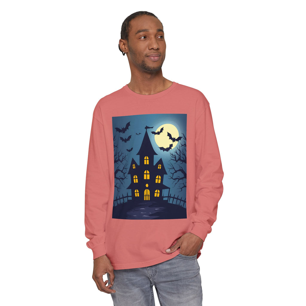 Haunted House Long Sleeve T-Shirt | Halloween Apparel, Fall Fashion, Spooky Shirt, Unisex Tee, Ghostly Vibes