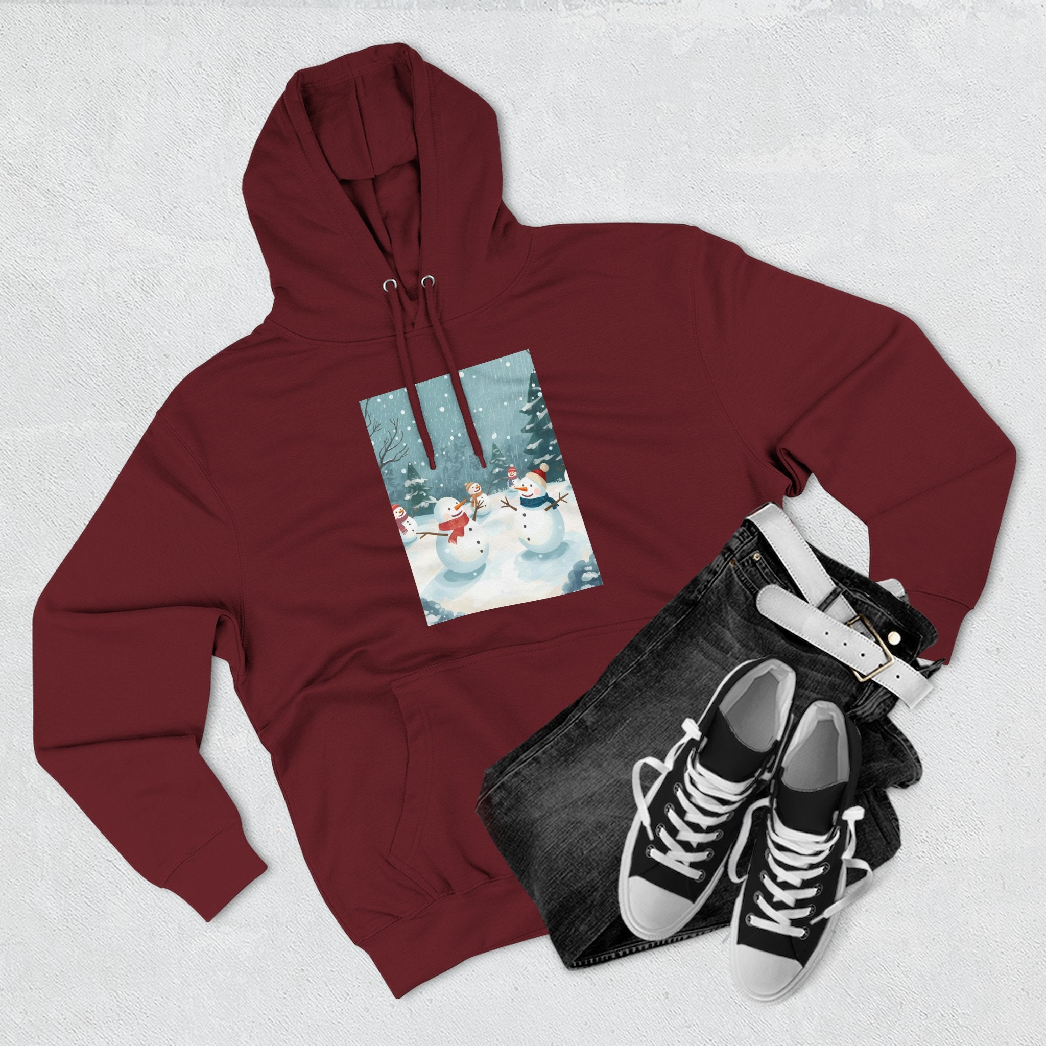 Cozy Snowman Hoodie, Winter Apparel, Holiday Gift, Christmas, Fleece Hoodie, Seasonal Style, Cold Weather Wear