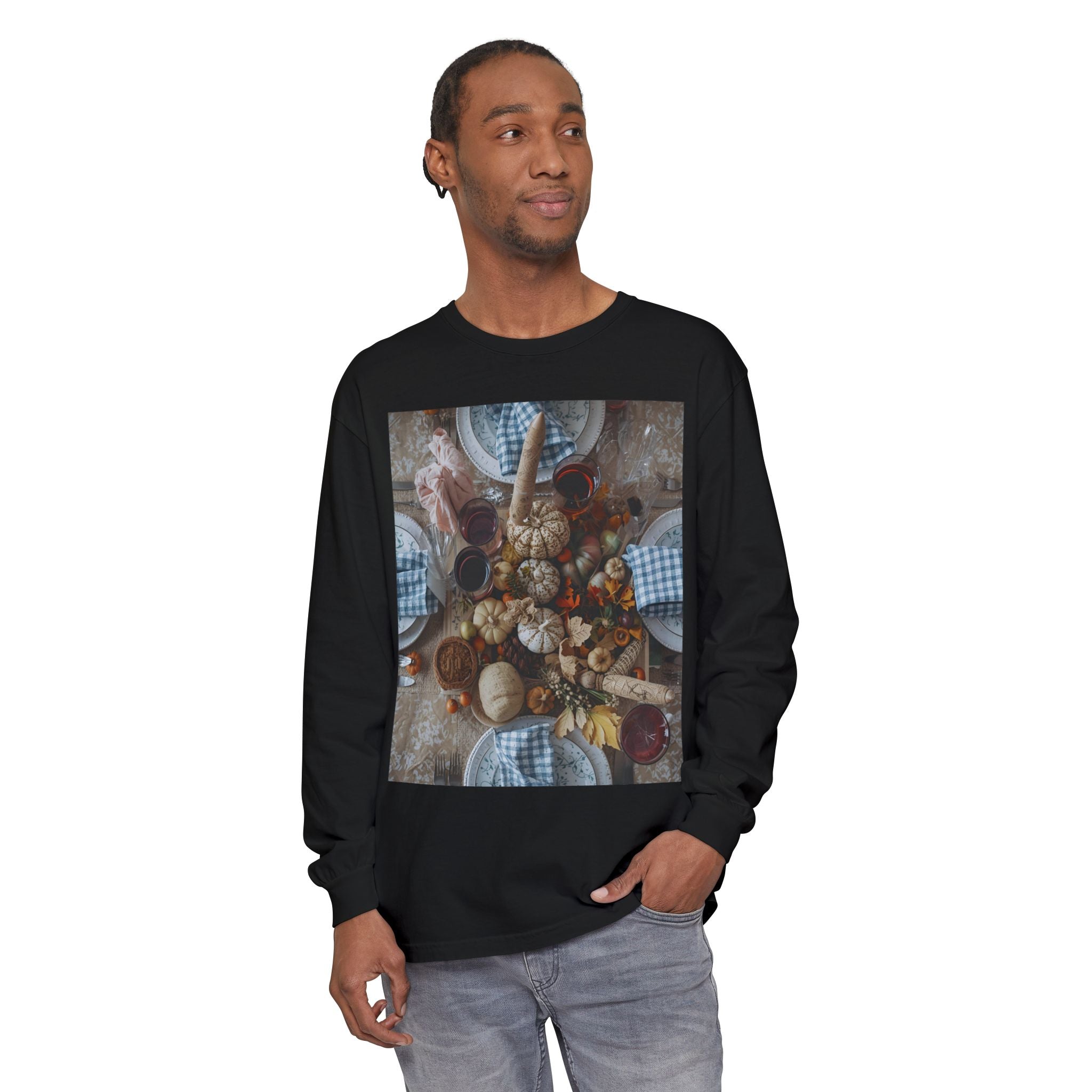 Rustic Gatherings Festive Long Sleeve T-Shirt for Gatherings, Casual Wear, Thanksgiving Shirt, Cozy Gift, Holiday Celebration Tee