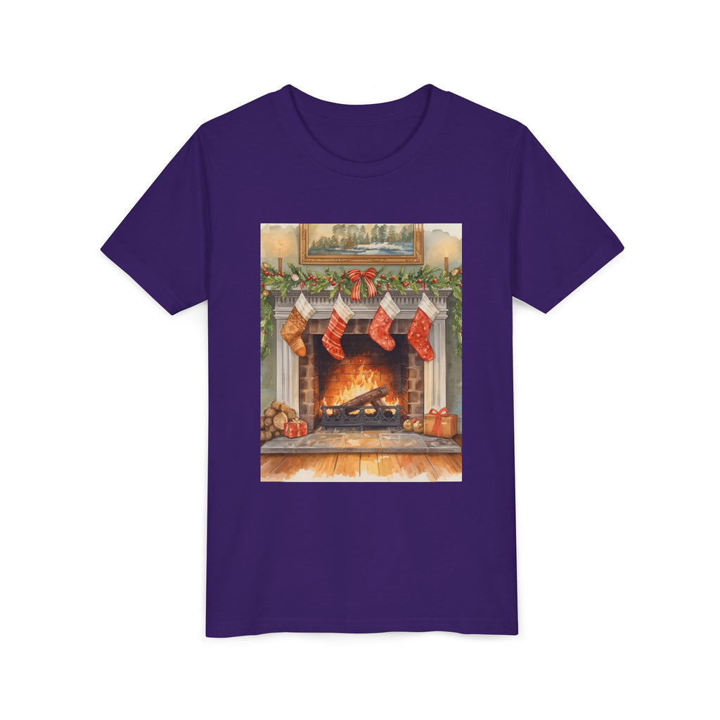 Christmas Stocking Fireplace Youth Short Sleeve Tee