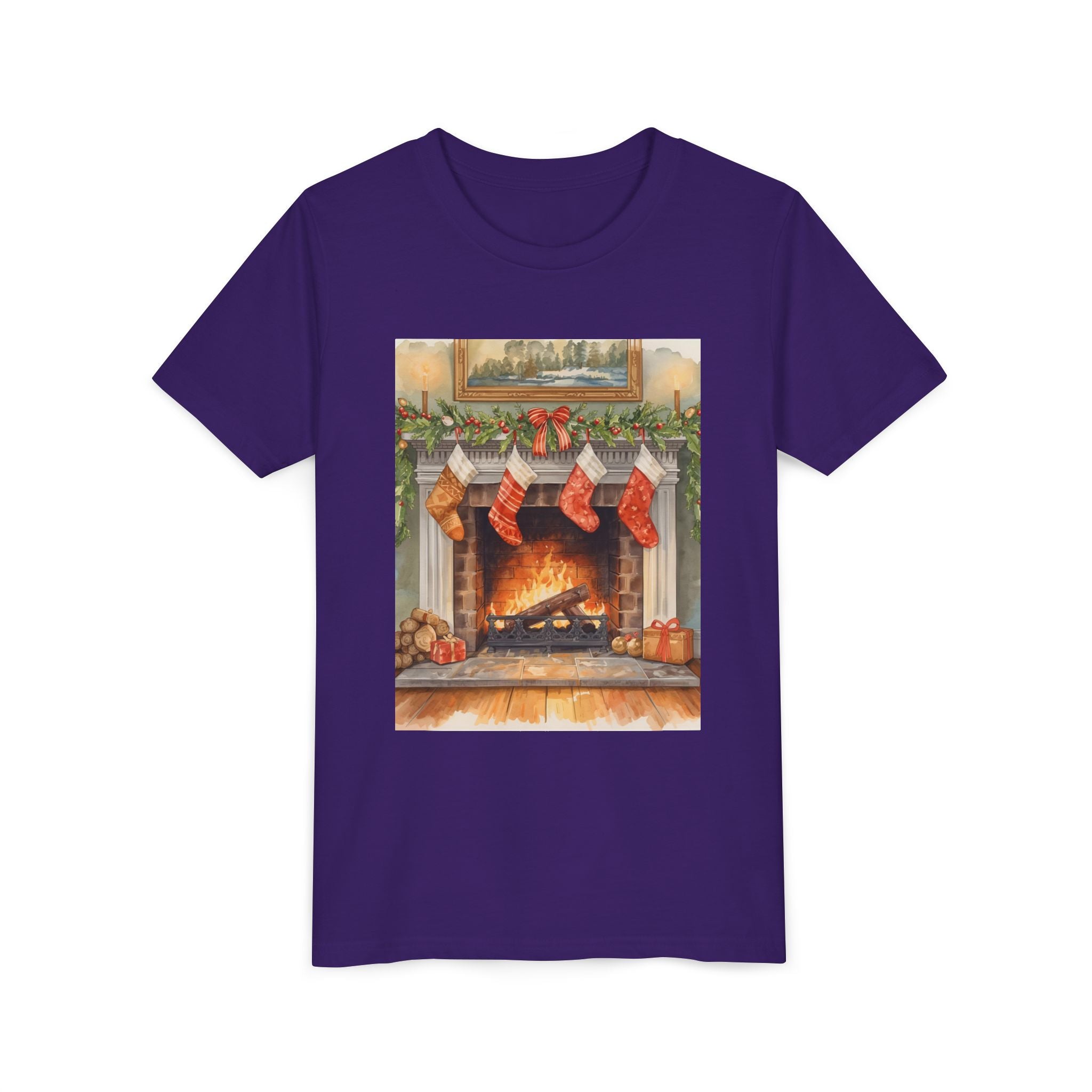 Christmas Stocking Fireplace Youth Short Sleeve Tee