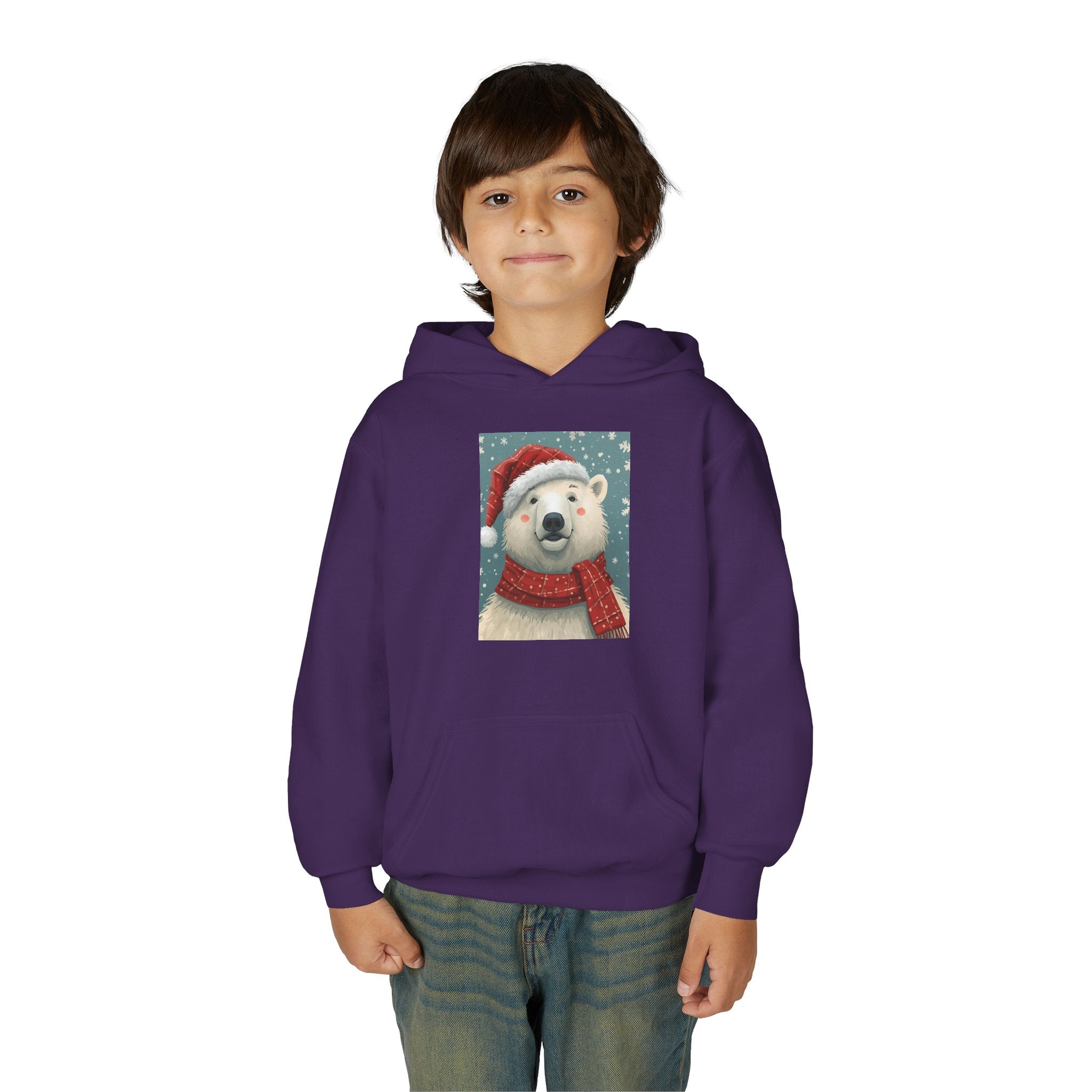 Cozy Polar Bear Christmas Hoodie, Holiday Sweatshirt for Kids, Winter Wear, Gift Idea, Cute Kids Hooded Sweatshirt