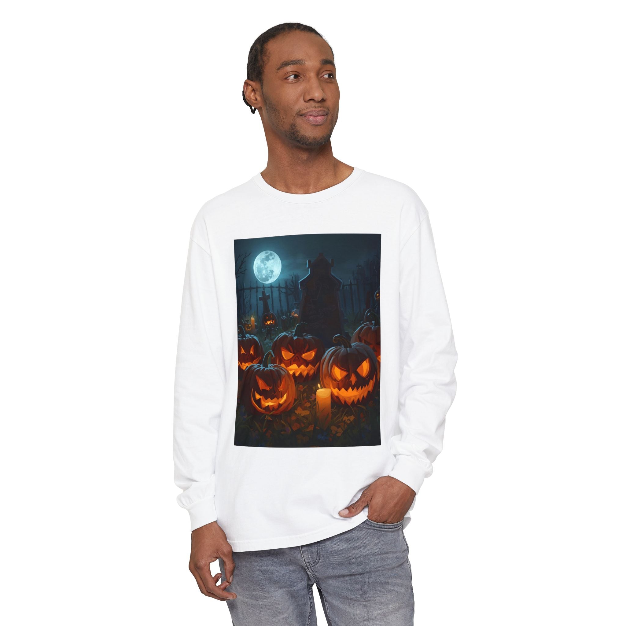 Scary Halloween Pumpkin Unisex Garment-dyed Long Sleeve T-Shirt