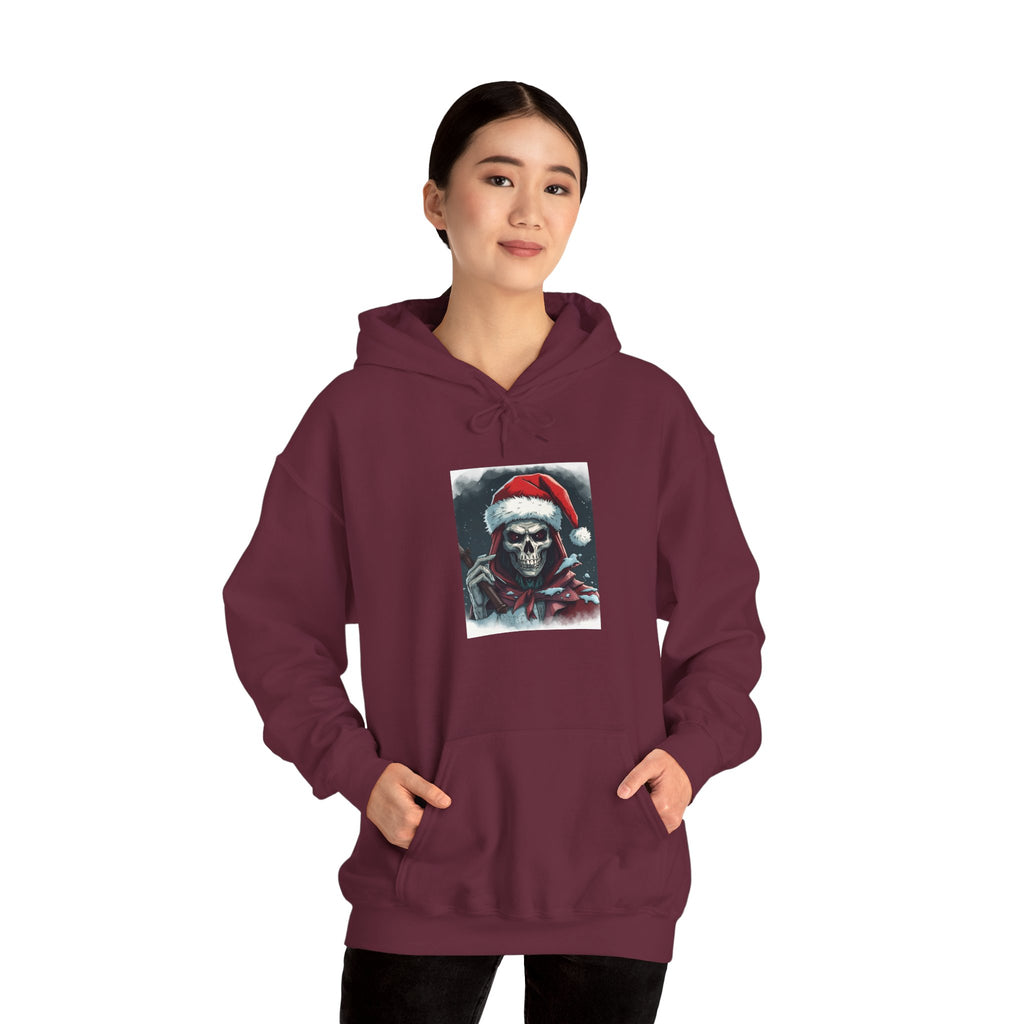 Santa Skull Hoodie, Unisex Heavy Blend Sweatshirt, Halloween Christmas Gift, Cozy Holiday Apparel, Unique Graphic Sweatshirt