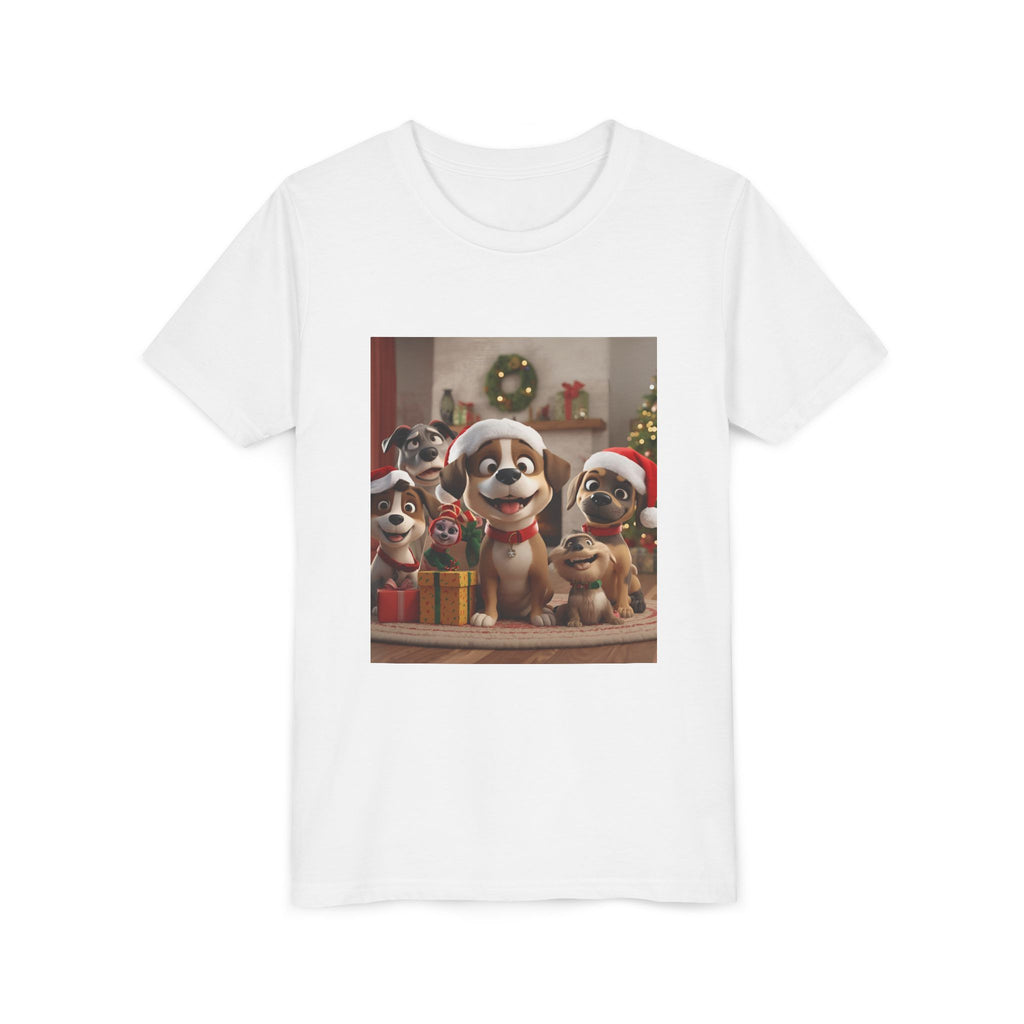 Cute Festive Christmas Dog Youth Short Sleeve Tee
