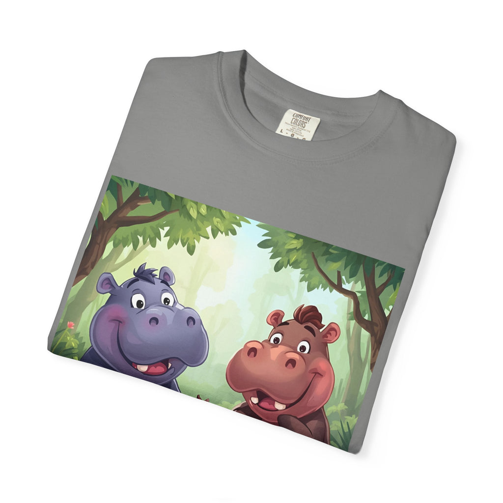 Cute Hippo Family T-Shirt, Unisex Garment-Dyed Tee, Animal Lovers Gift, Kids & Adults, Birthday, Family Reunion, Casual Wear