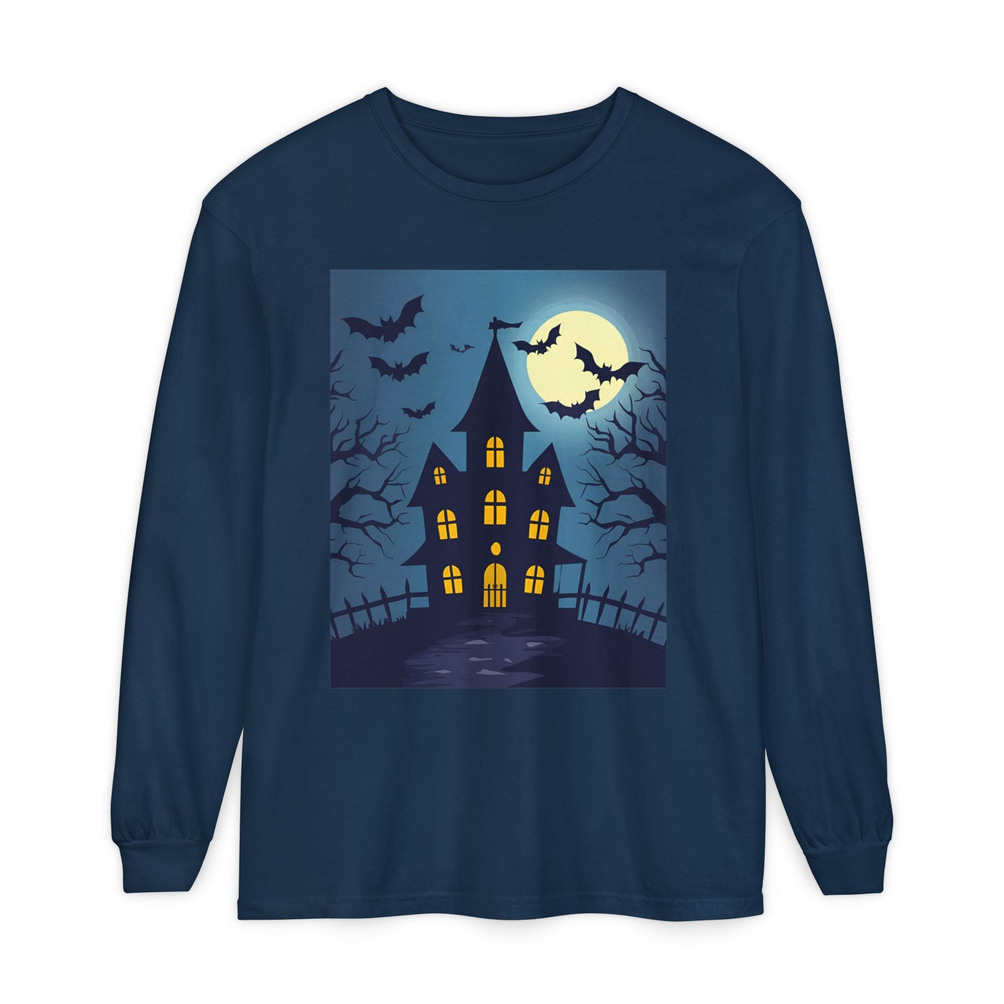 Haunted House Long Sleeve T-Shirt | Halloween Apparel, Fall Fashion, Spooky Shirt, Unisex Tee, Ghostly Vibes
