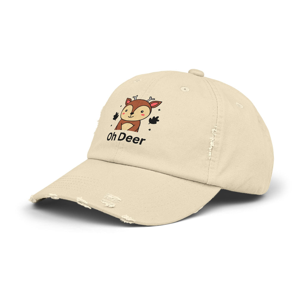 Cute Distressed Cap with 'Oh Deer' Design, Fun Gift for Nature Lovers, Unisex Outdoor Hat, Ideal for Birthdays, Holidays, Casual Wear