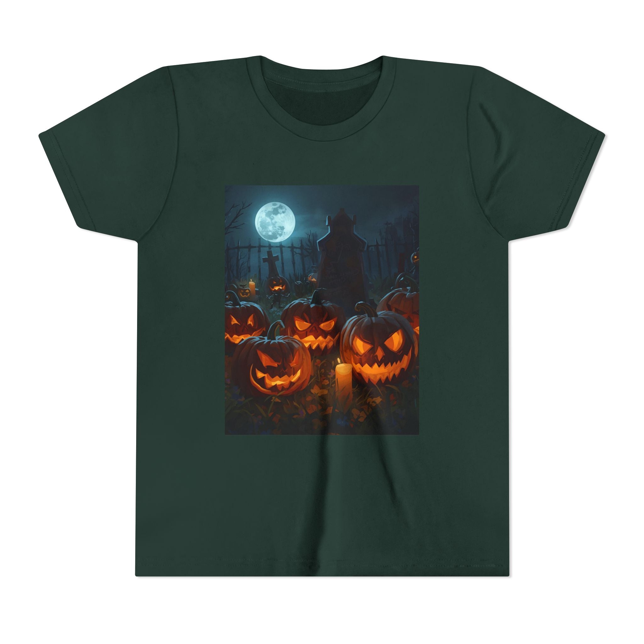 Scary Halloween Pumpkin Youth Short Sleeve Tee, Cute Halloween Shirt, Kids Costume Top, Spooky Tees, Trick or Treat Shirt