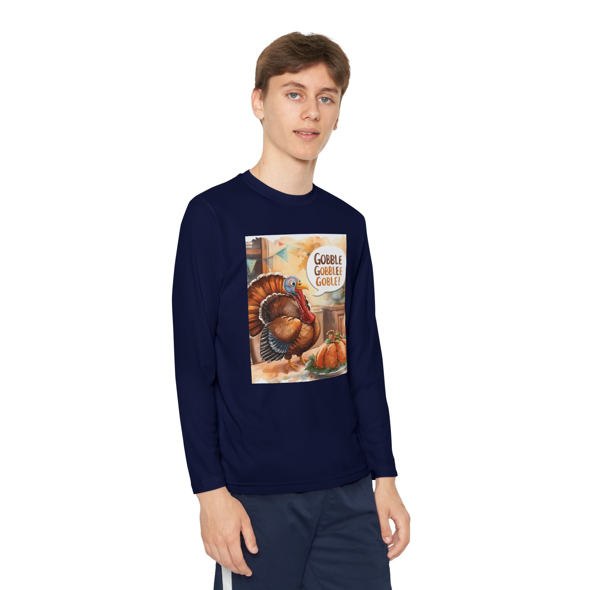 Thanksgiving Turkey Youth Long Sleeve Competitor Tee