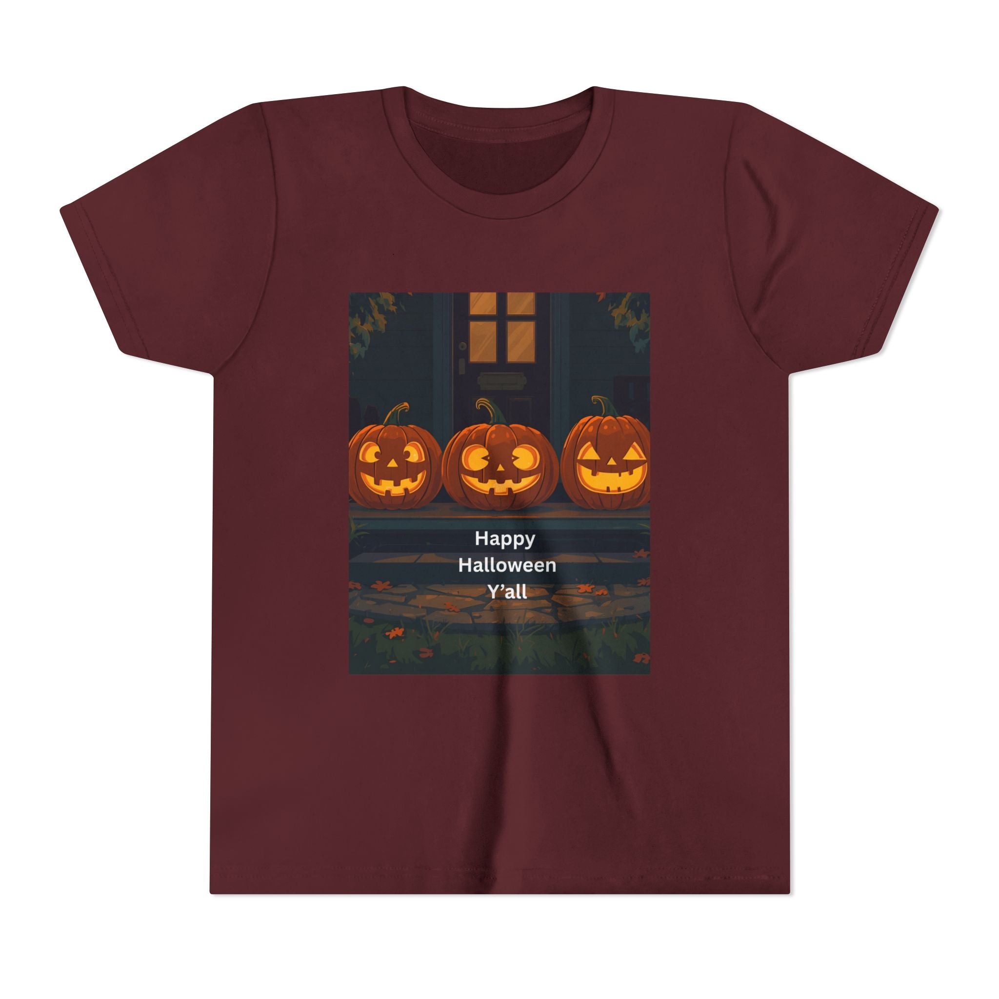 Halloween Pumpkin Youth Tee, Jack-o'-lantern Shirt, Trick or Treat Apparel, Spooky Kids T-Shirt, Halloween Costume Top