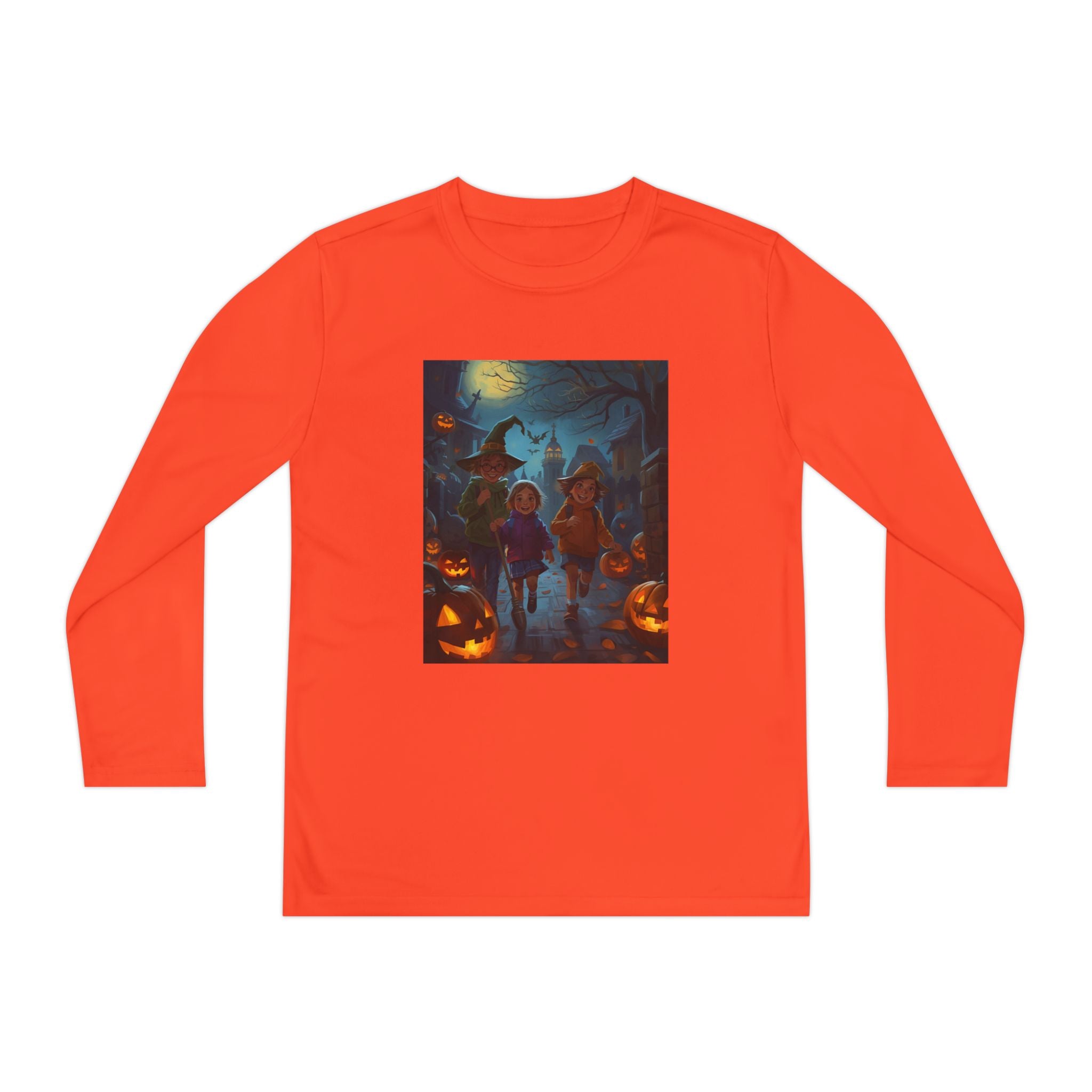 Halloween Themed Youth Long Sleeve Halloween Tee, Spooky Costume Shirt, Kids Trick or Treat Top, Fall Celebration Apparel, Halloween Party Wear