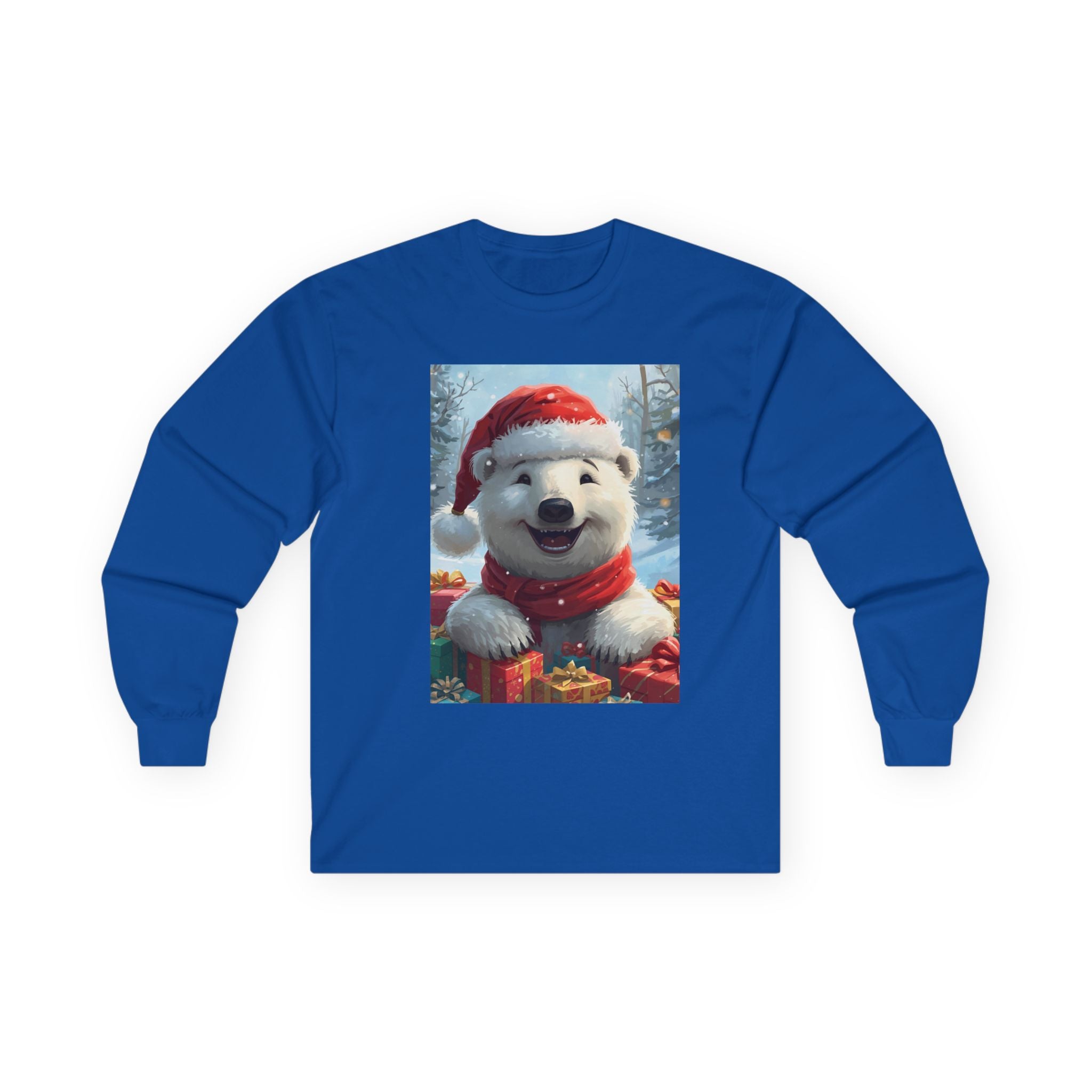 Christmas Polar Bear Long Sleeve Tee, Cozy Holiday Shirt, Unisex Winter Wear, Christmas Gift, Cute Animal Apparel
