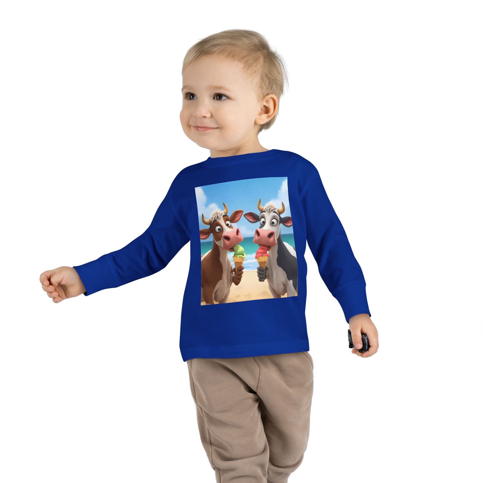 Beachy Cow Toddler Long Sleeve Tee, Cute Cows T-shirt, Kids Summer Tee, Farm Animal Shirt, Toddler Graphic Top, Fun Childrens Apparel