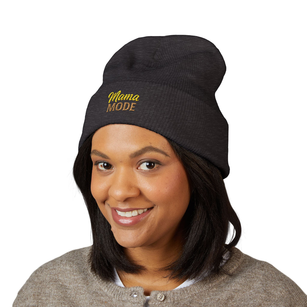 Mama Mode Embroidered Cuffed Beanie — Cozy Mom Hat, New Mom Gift