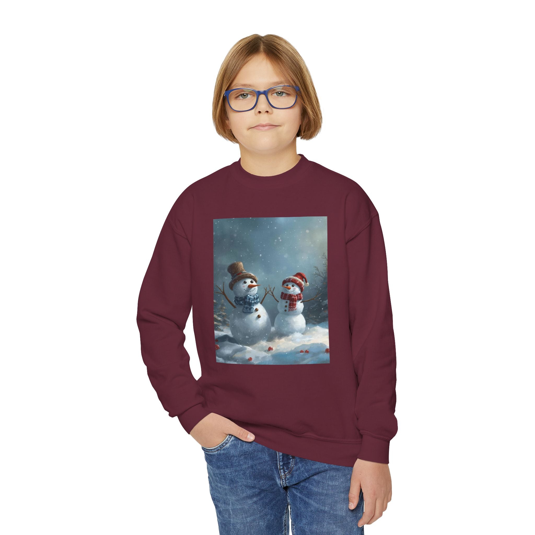 Christmas Snowman Family Youth Crewneck Sweatshirt