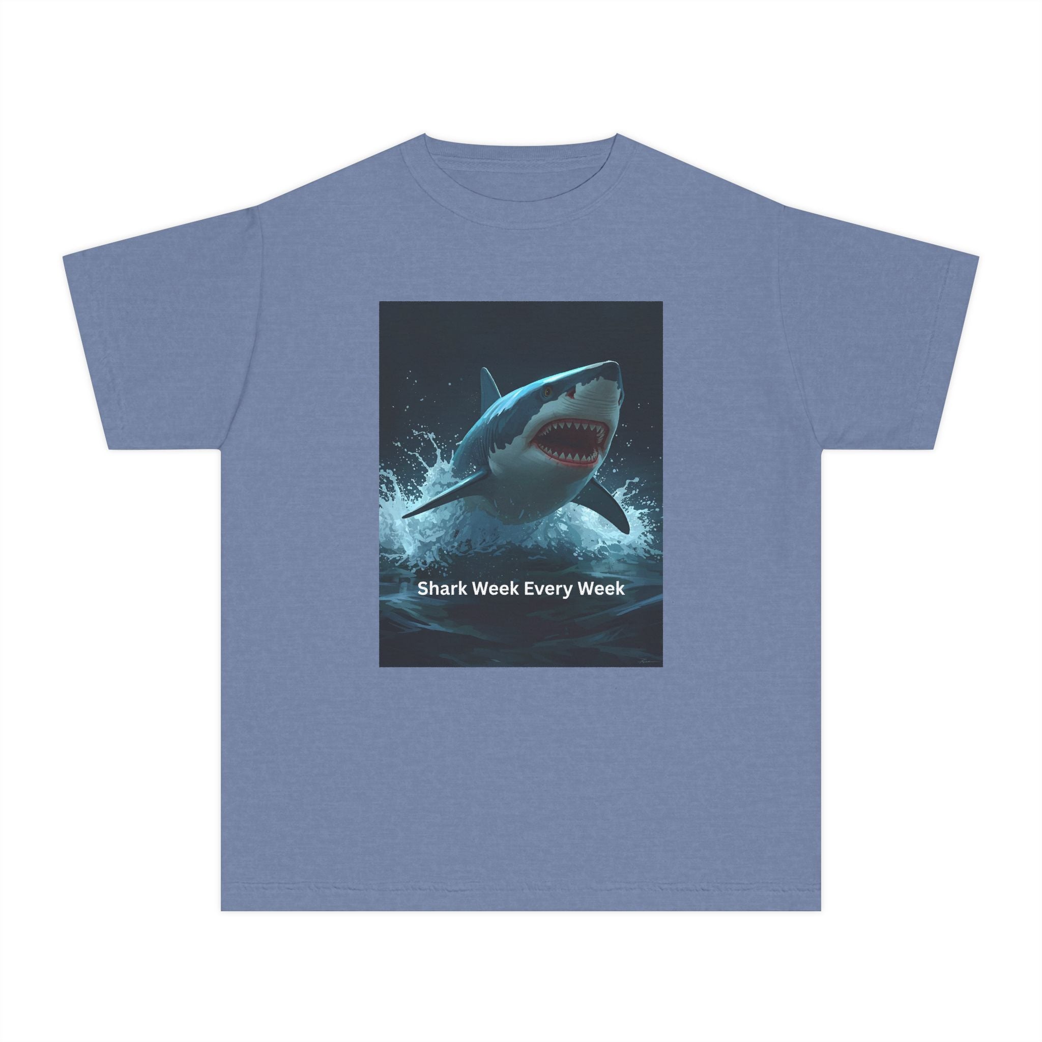 Shark Week Youth Tee, Fun Shark Graphic Shirt, Kids Summer Apparel, Ocean Lover Gift, Beach Party Clothing