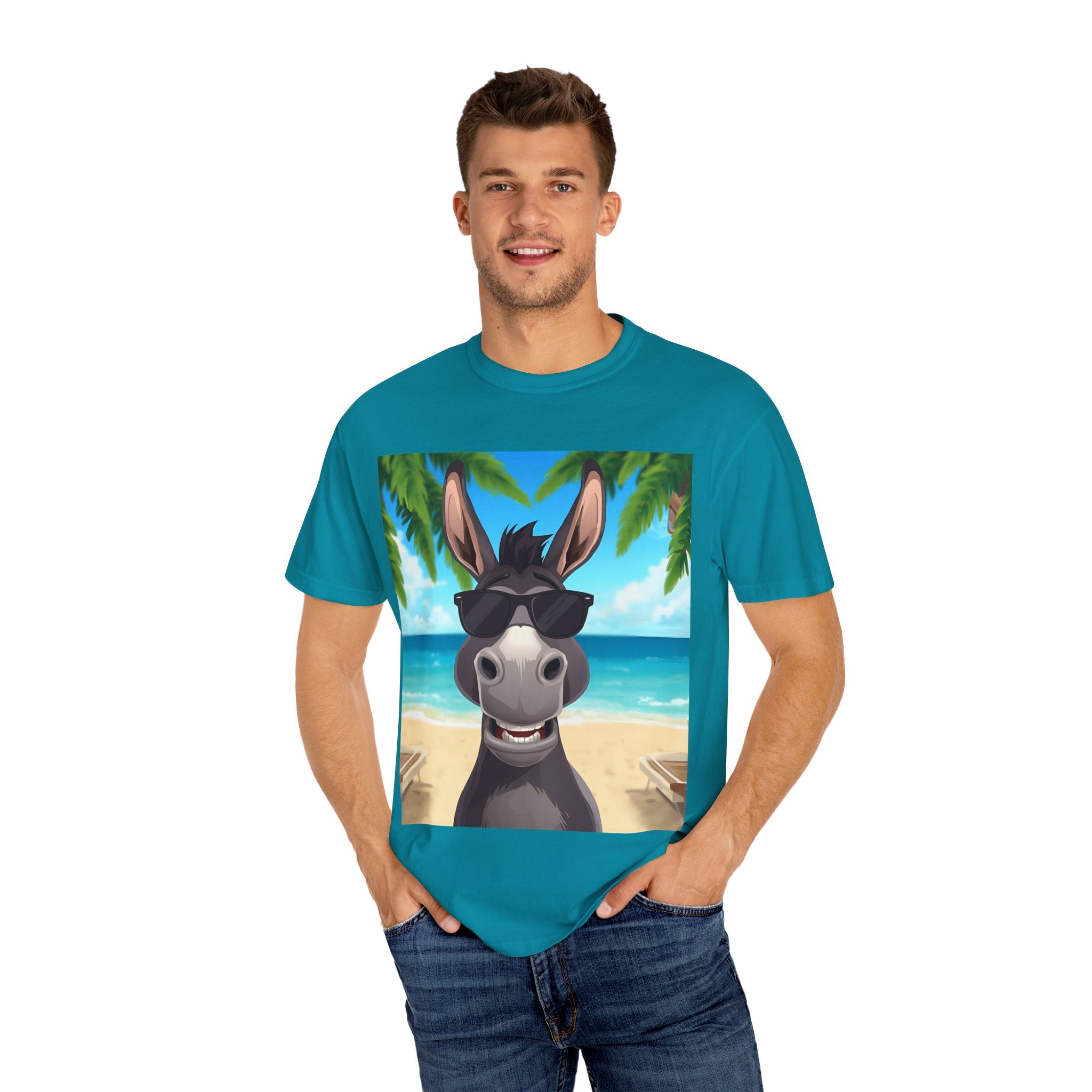 Chill Donkey Sunset T-Shirt, Unisex Summer Tee, Casual Beachwear, Gift for Animal Lovers, Fun Vacation Shirt