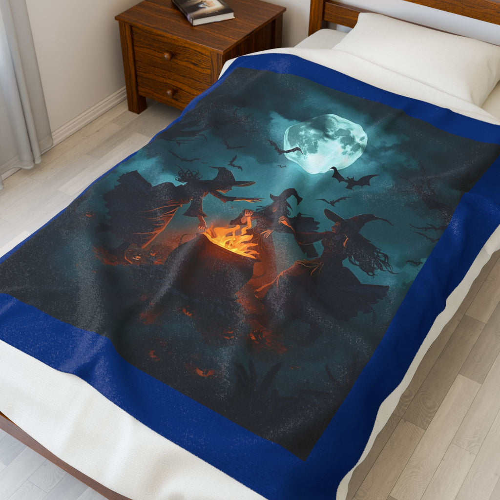 Magical Witches Velveteen Plush Blanket, Cozy Halloween Blanket, Witch Decor, Soft Throw Blanket, Autumn Home Essential, Spooky Gift