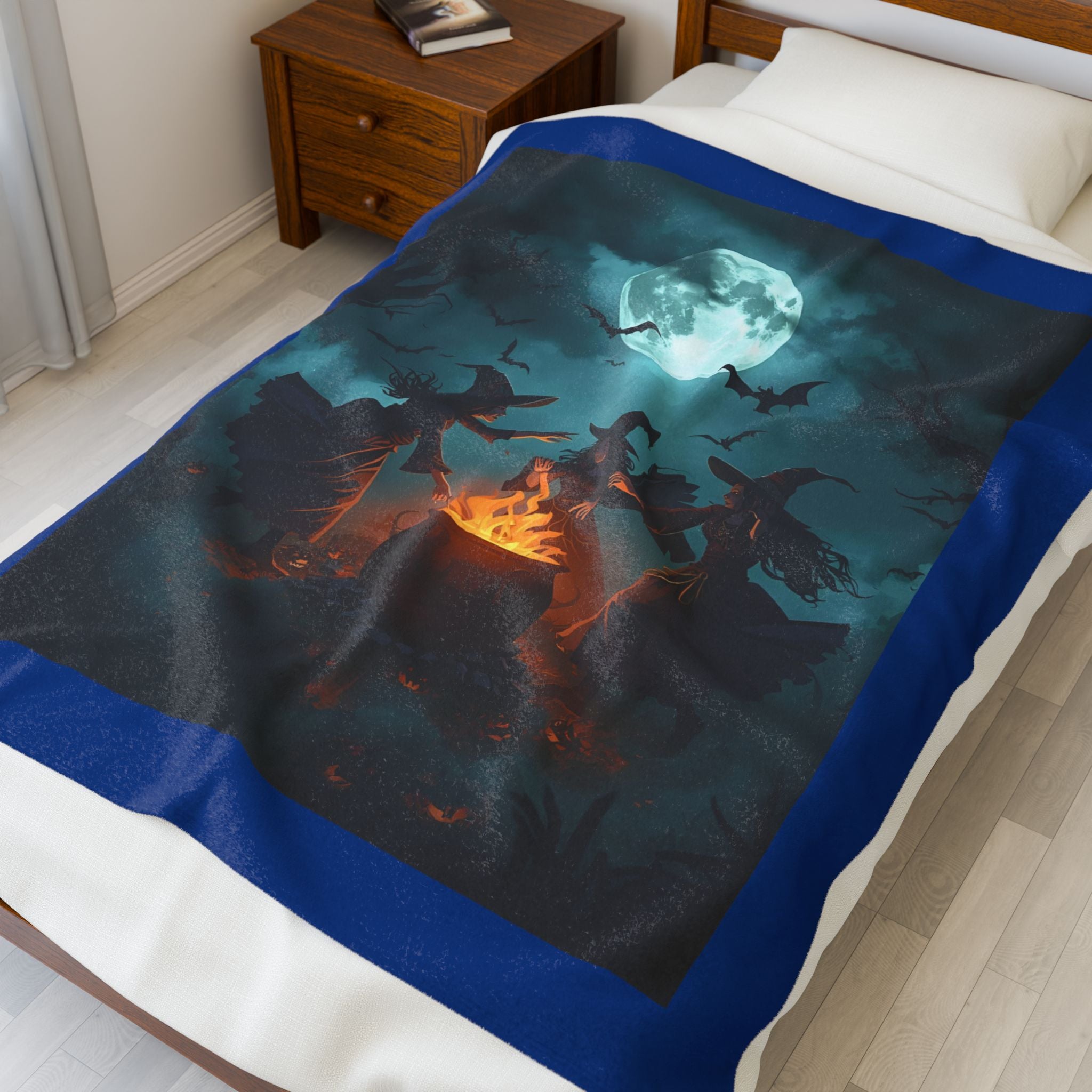 Magical Witches Velveteen Plush Blanket, Cozy Halloween Blanket, Witch Decor, Soft Throw Blanket, Autumn Home Essential, Spooky Gift