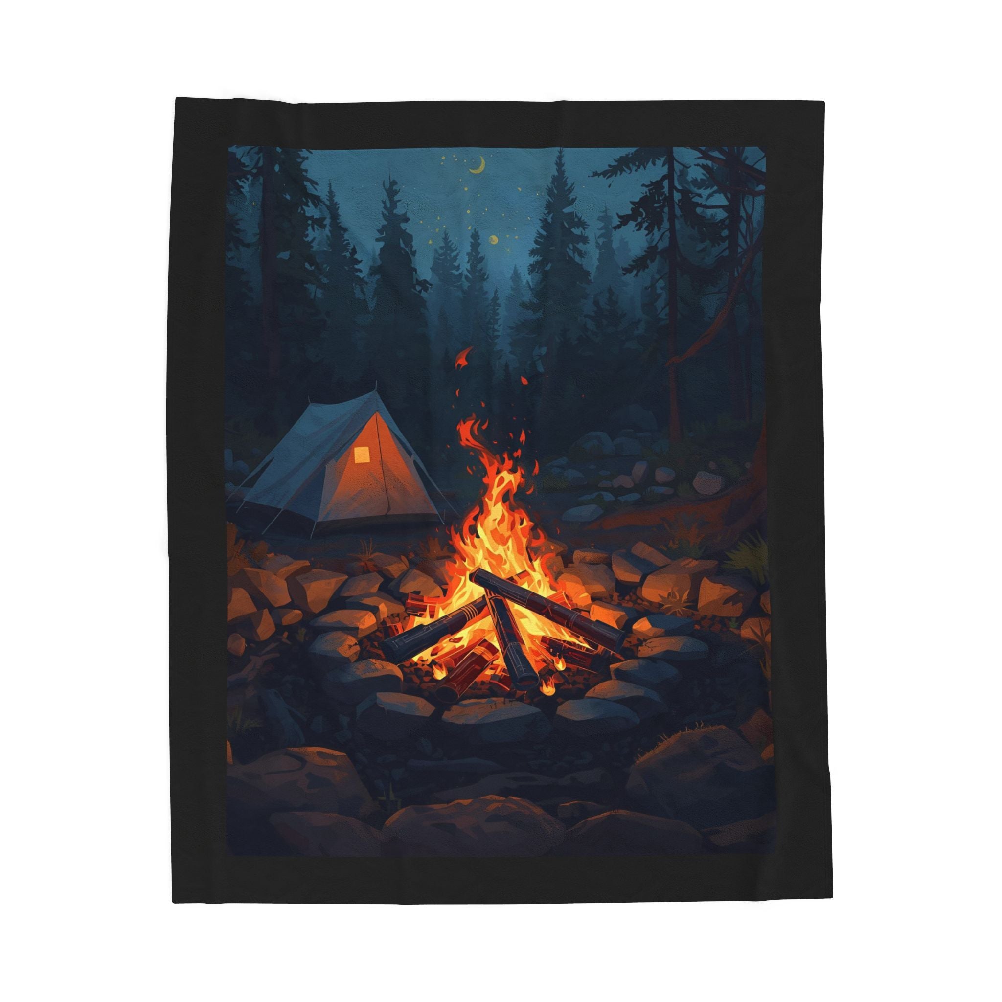 Cozy Campfire Velveteen Plush Blanket, Camping Decor, Outdoor Retreat Gift, Cozy Nights, Relaxation Essentials