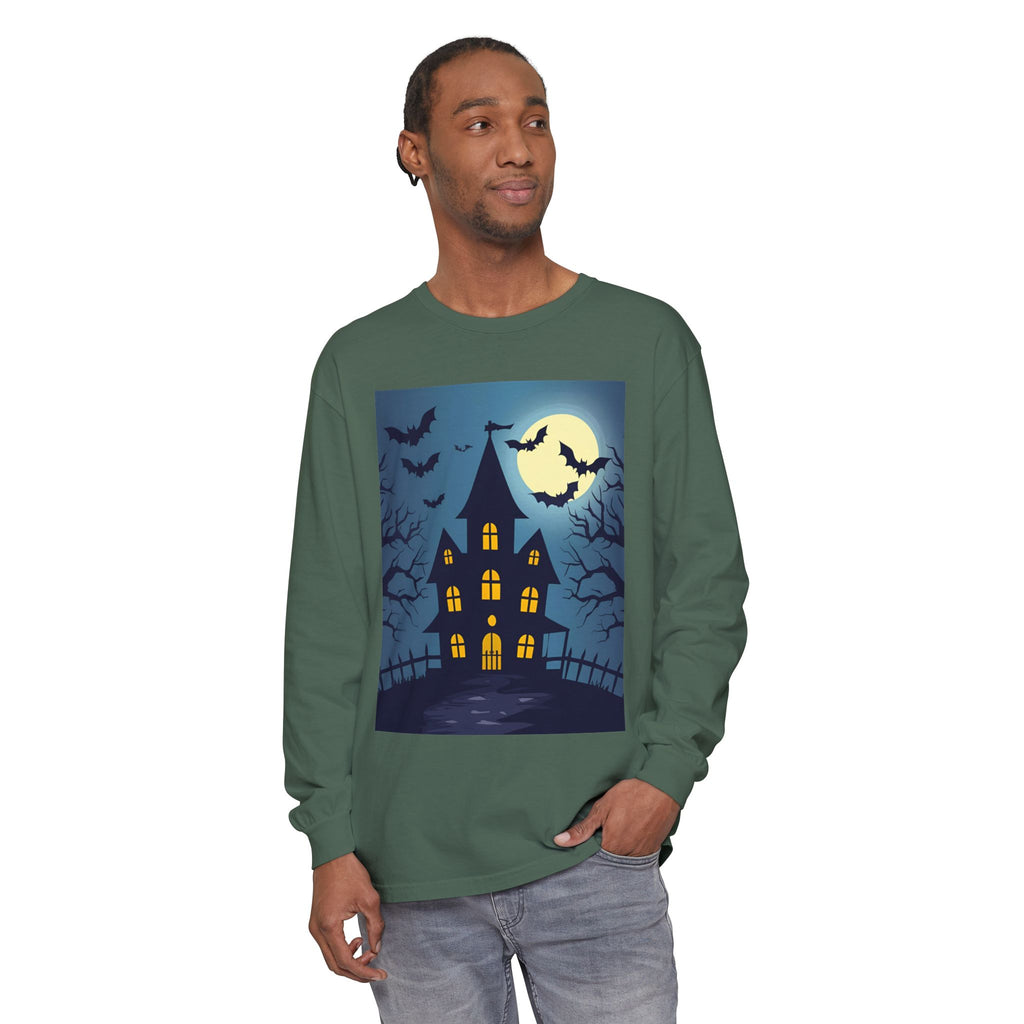 Haunted House Long Sleeve T-Shirt | Halloween Apparel, Fall Fashion, Spooky Shirt, Unisex Tee, Ghostly Vibes