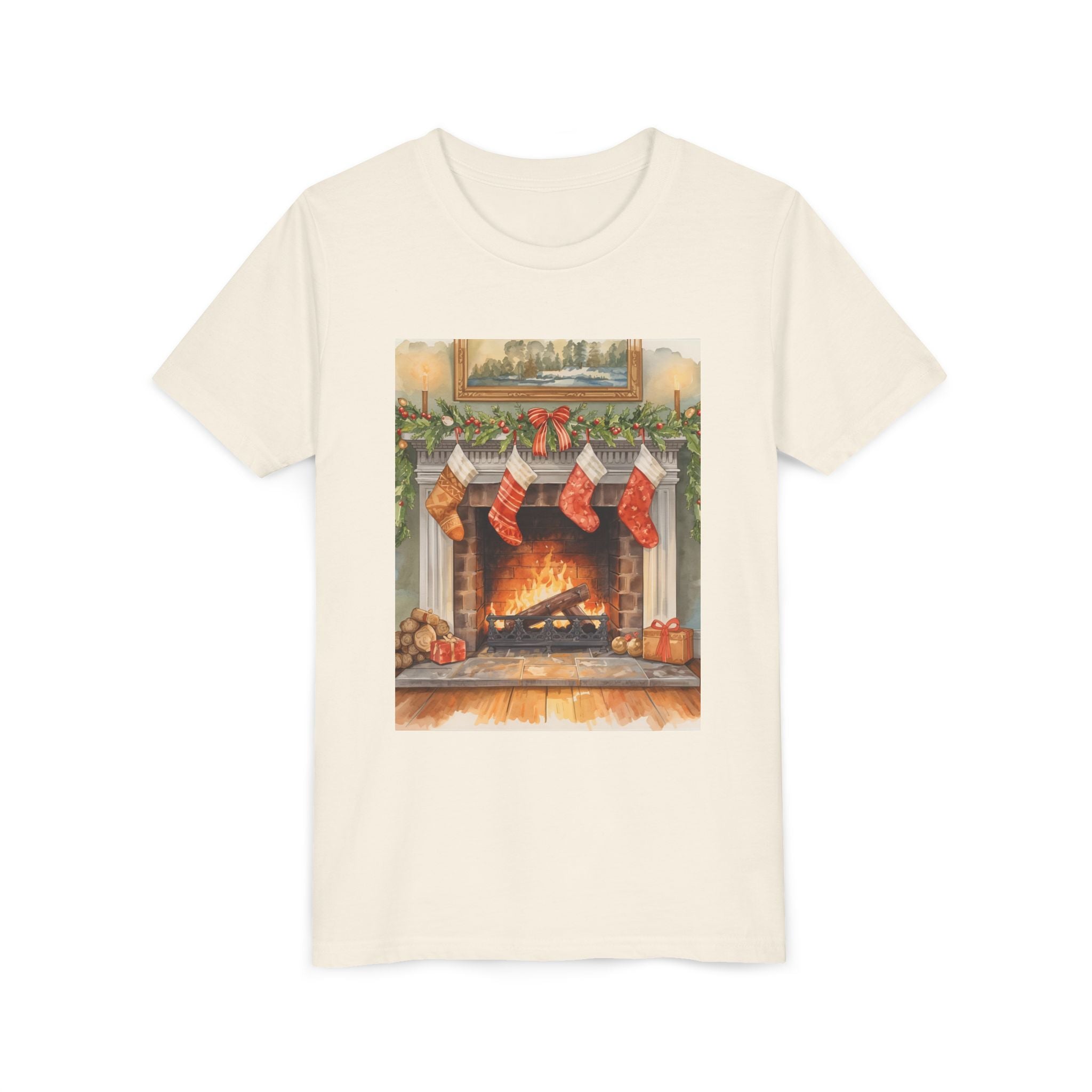 Christmas Stocking Fireplace Youth Short Sleeve Tee
