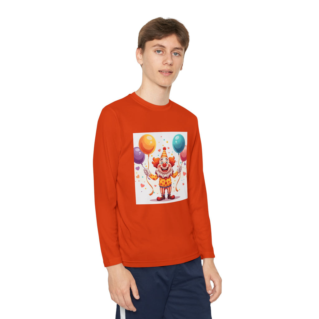 Birthday Clown With Balloons Youth Long Sleeve Competitor Tee