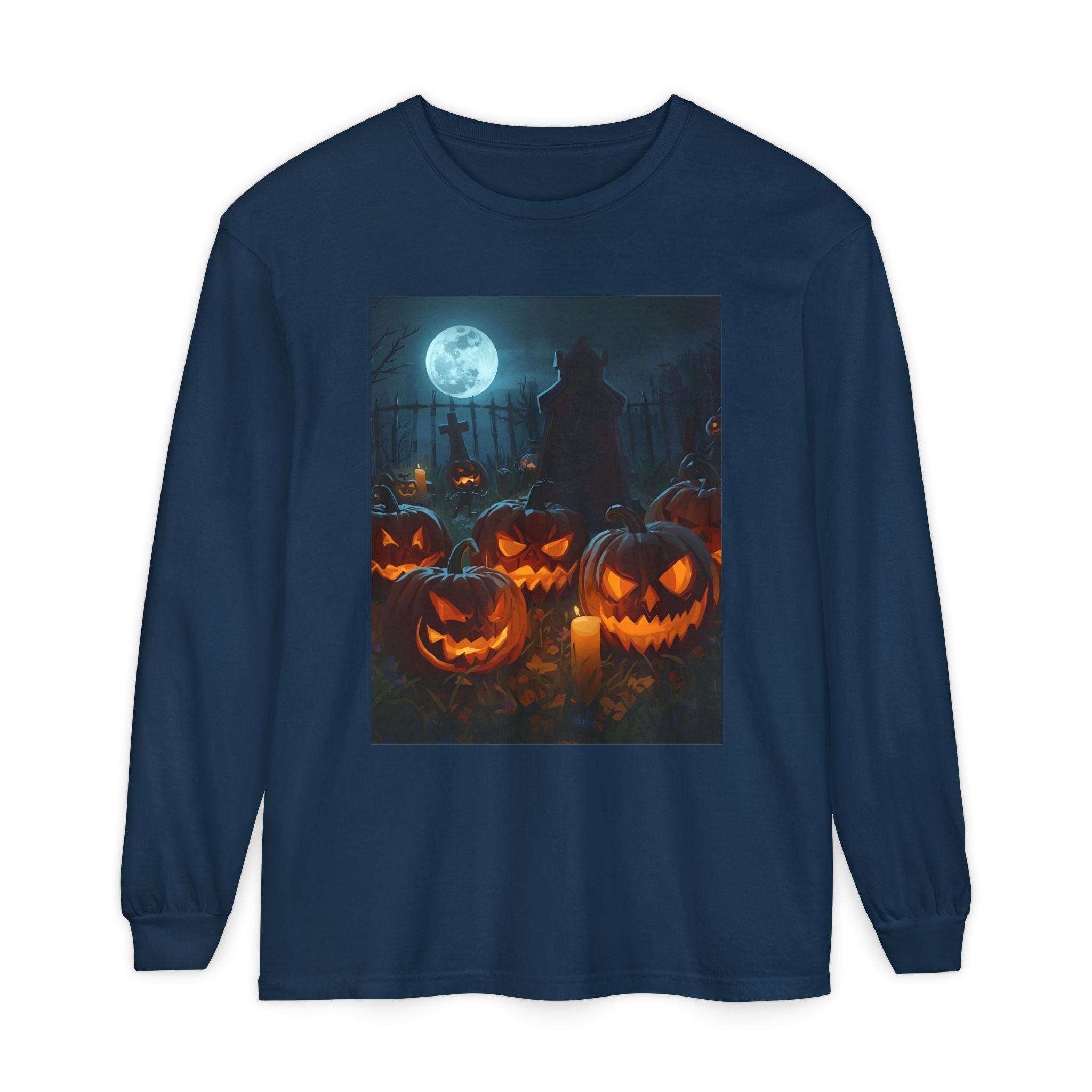 Scary Halloween Pumpkin Unisex Garment-dyed Long Sleeve T-Shirt