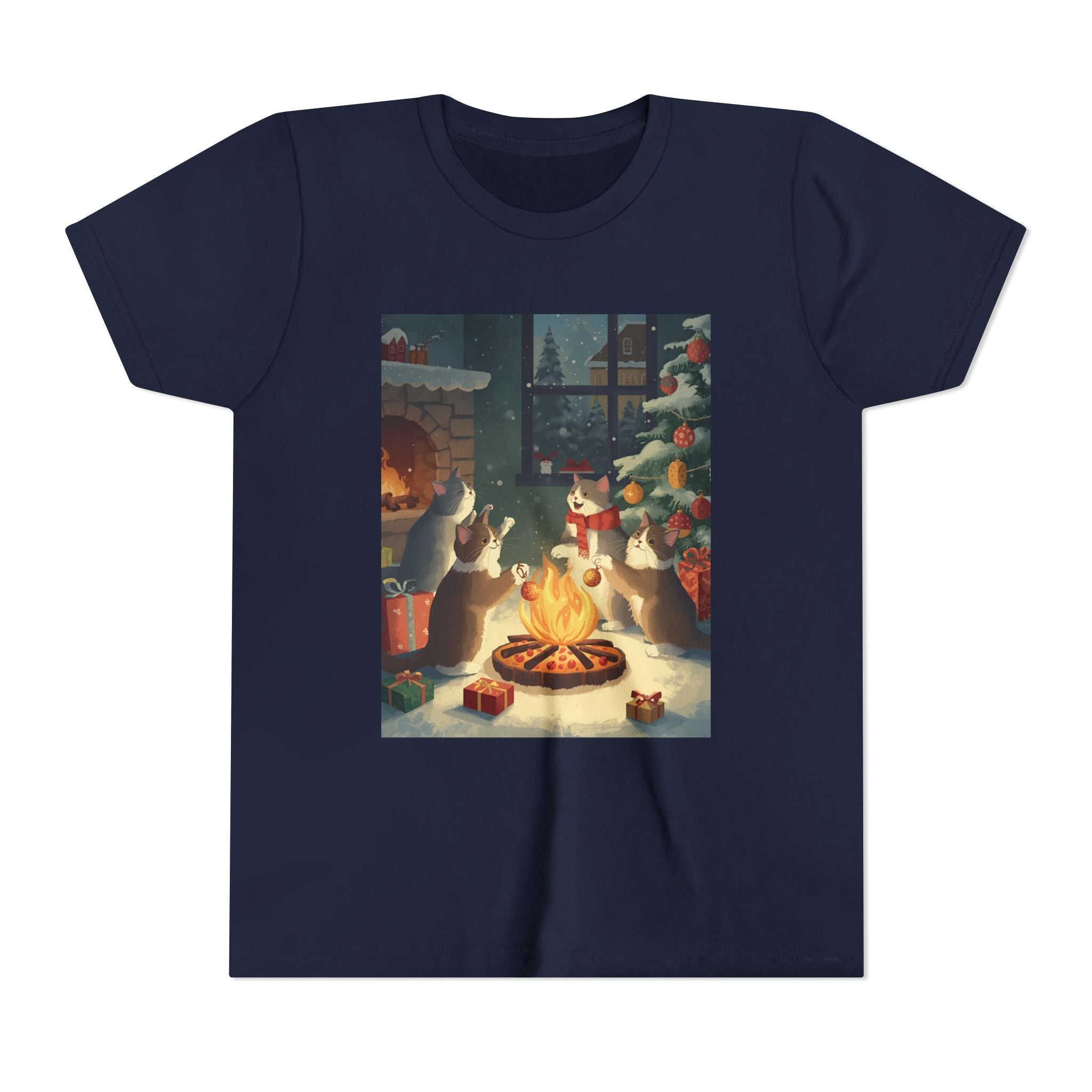 Cozy Christmas Youth Tee, Festive Graphic Short Sleeve Shirt, Holiday Charm for Kids, Cute Gift for Thanksgiving, Winter Gatherings