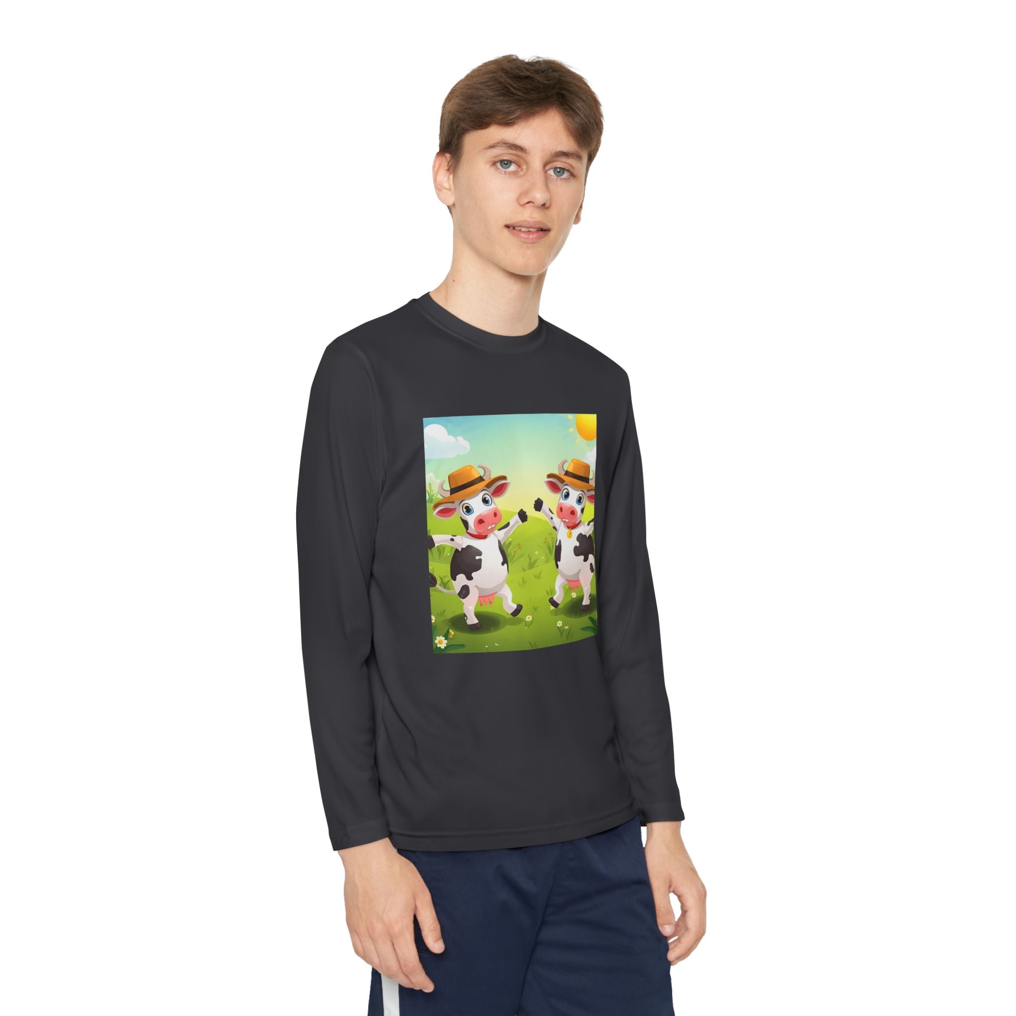 Cute Cows Farm Fun Youth Long Sleeve Competitor Tee