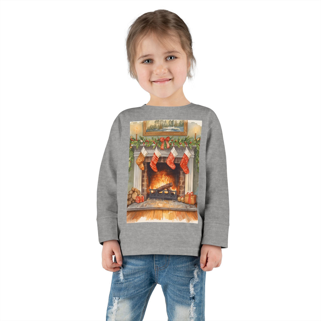 Christmas Stocking Fireplace Toddler Long Sleeve Tee