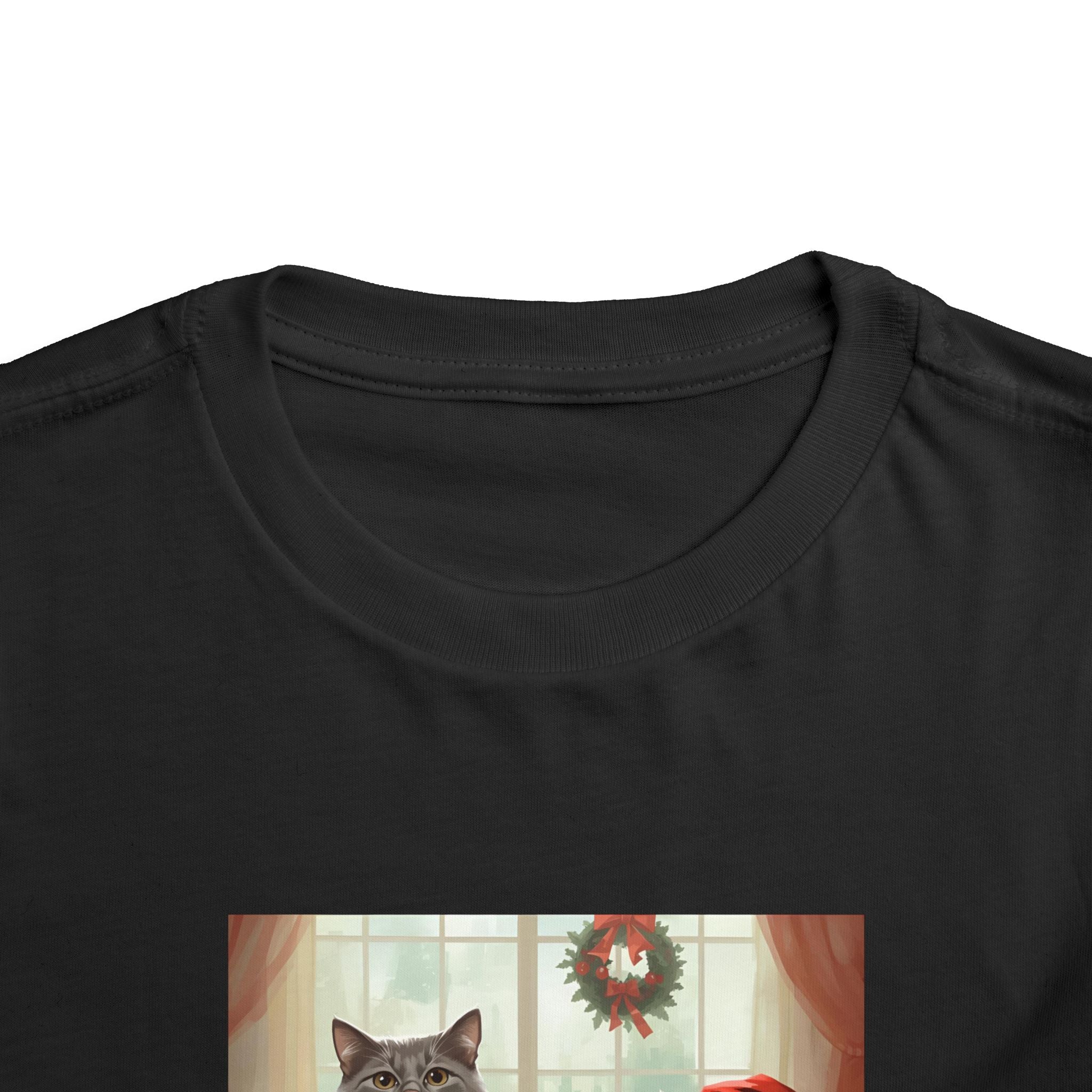 Cute Festive Christmas Cat Toddler Short Sleeve Tee