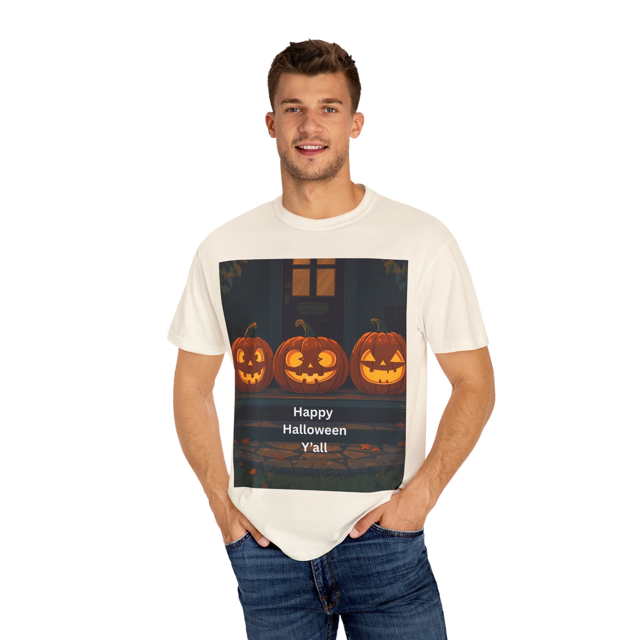 Happy Halloween Unisex T-Shirt, Spooky Season Apparel, Halloween Costume, Fall T-Shirt, Pumpkin Design Shirt, Y'all Graphic Tee