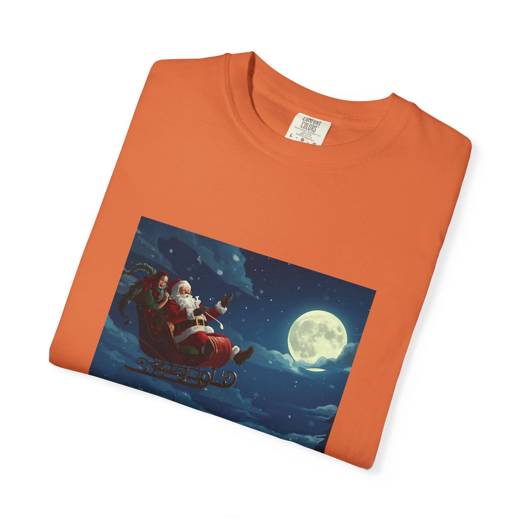 Christmas Santa Sleigh Unisex Garment-Dyed T-shirt