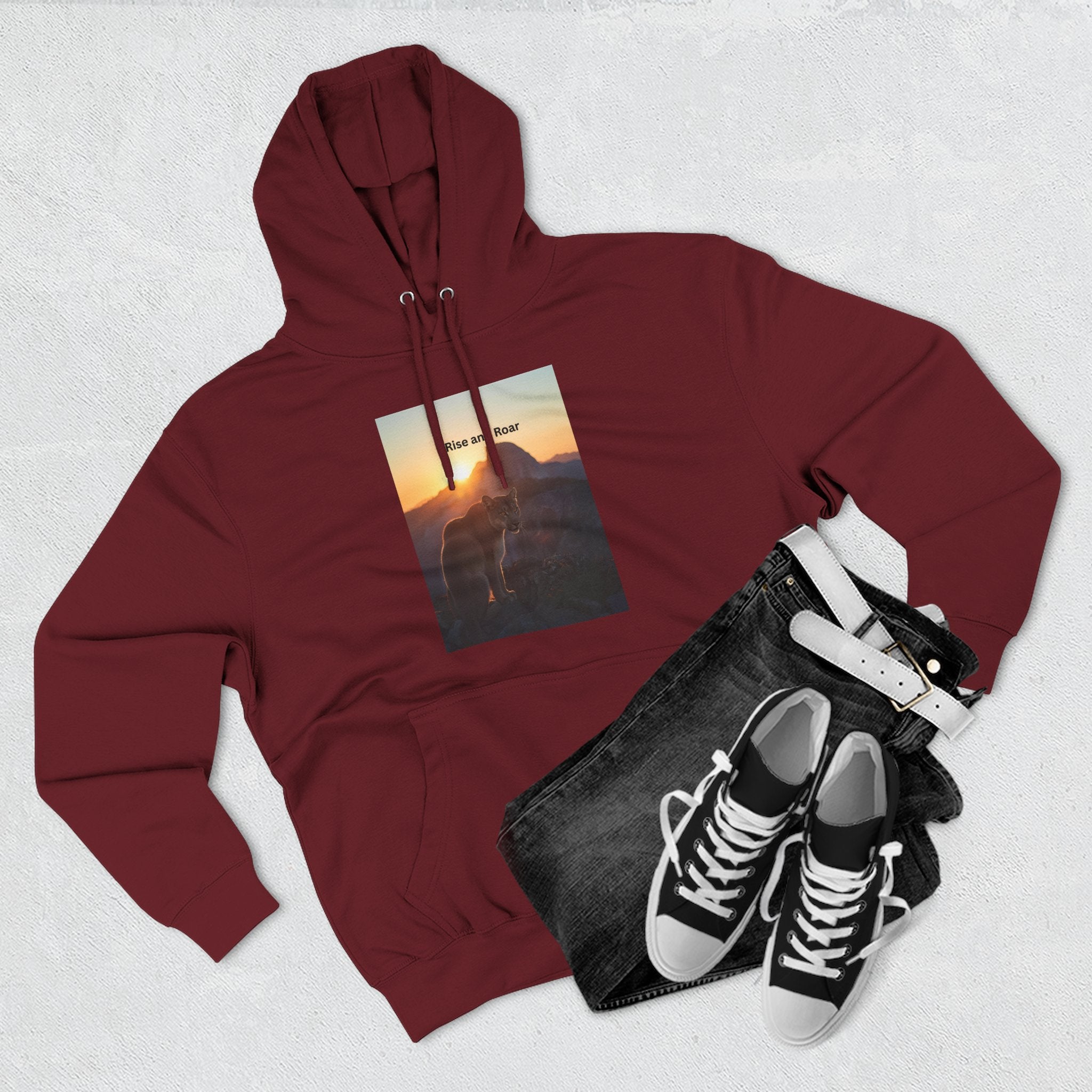 Rise And Roar Sunset Adventure Fleece Hoodie, Cozy Outdoor Hoodie, Travel Apparel, Nature Lover Gift, Comfortable Sweatshirt, Perfect for Bonfires
