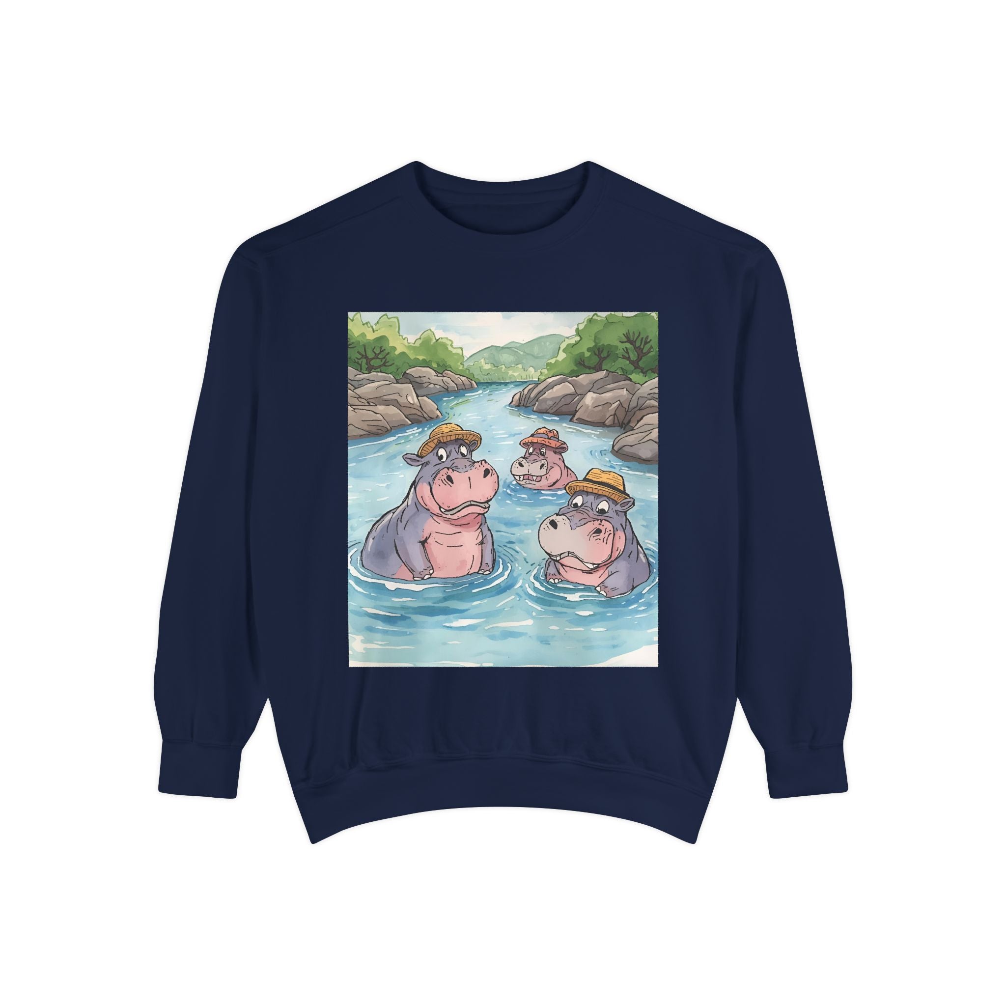 Hippo Cute Unisex Garment-Dyed Sweatshirt
