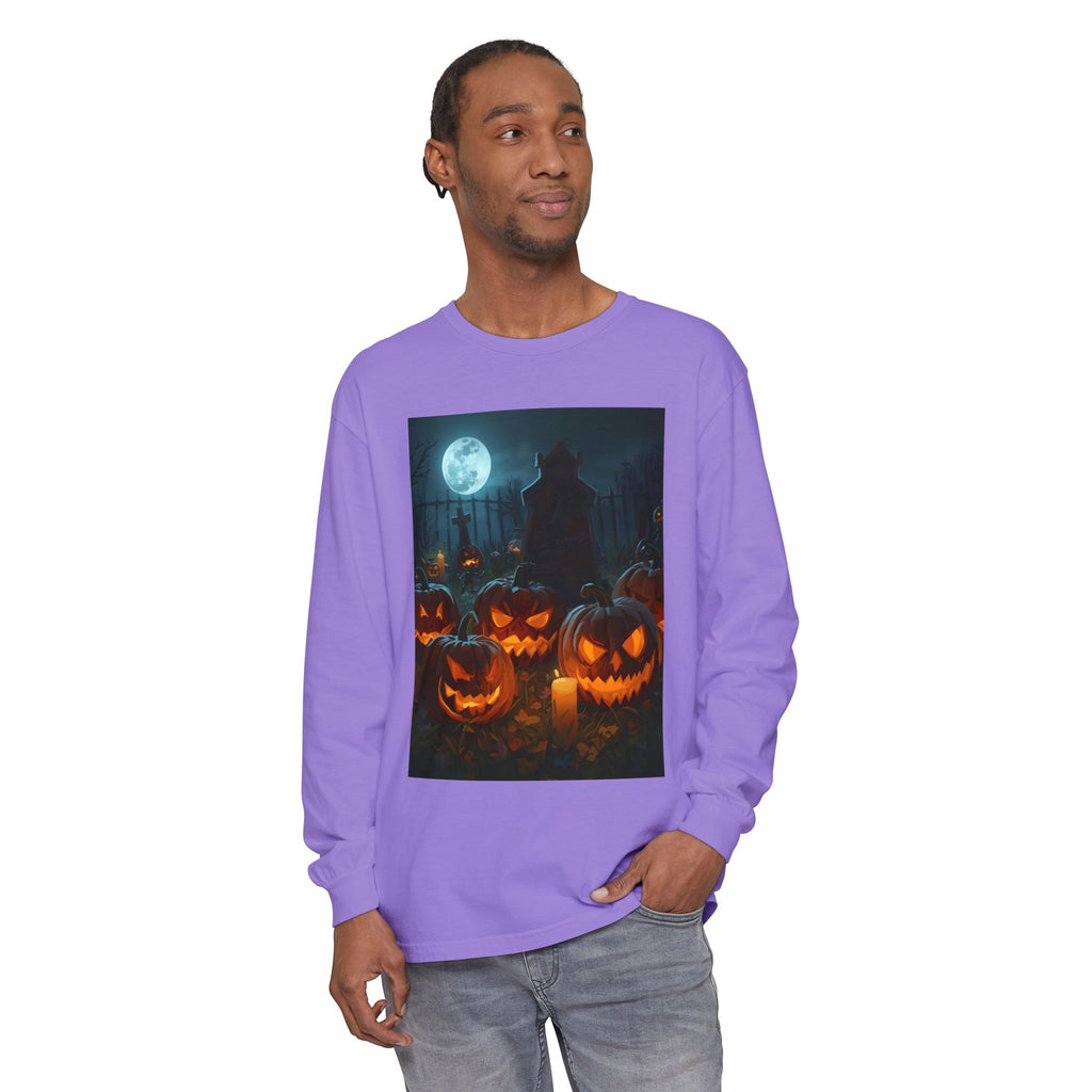 Scary Halloween Pumpkin Unisex Garment-dyed Long Sleeve T-Shirt