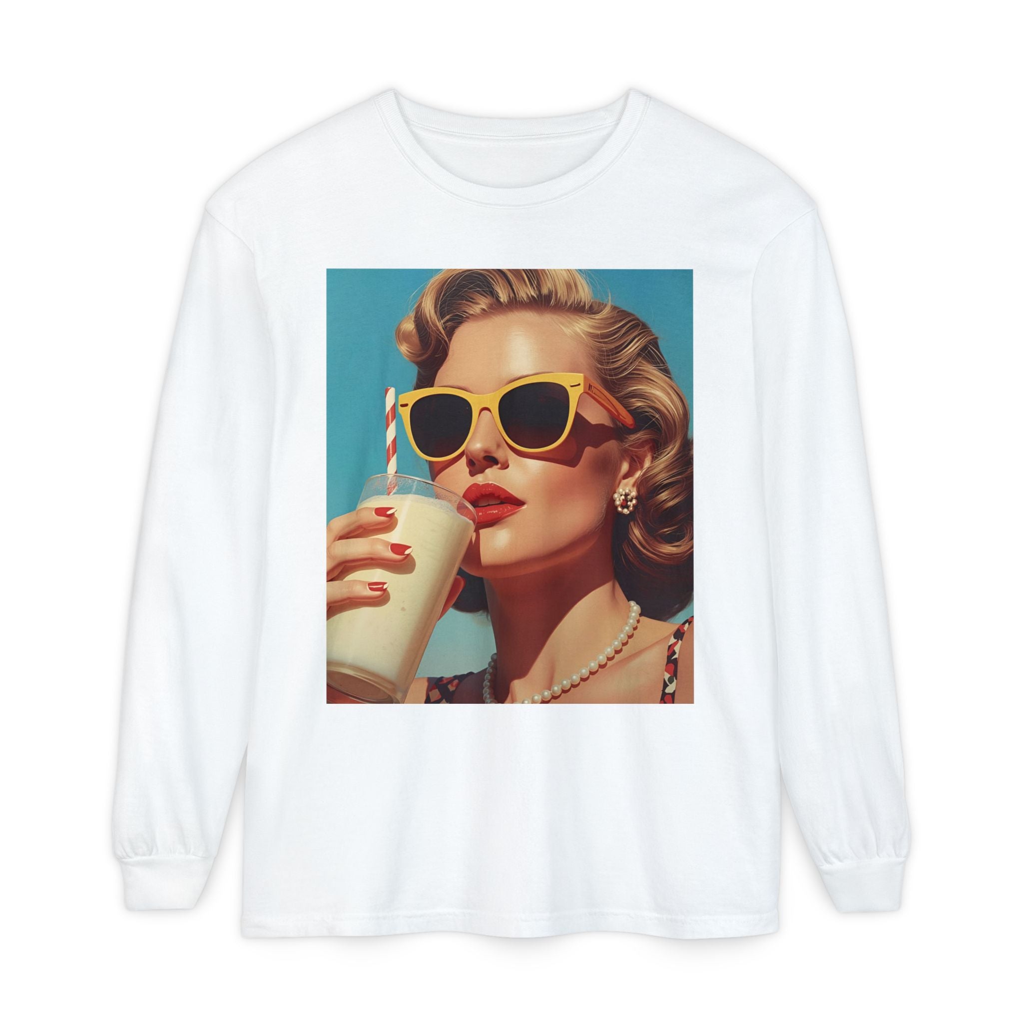 Retro Pop Art Long Sleeve T-Shirt, Vintage Graphic Tee, Fashion Top, Summer Style shirt, Gift for Art Lovers, Casual Wear