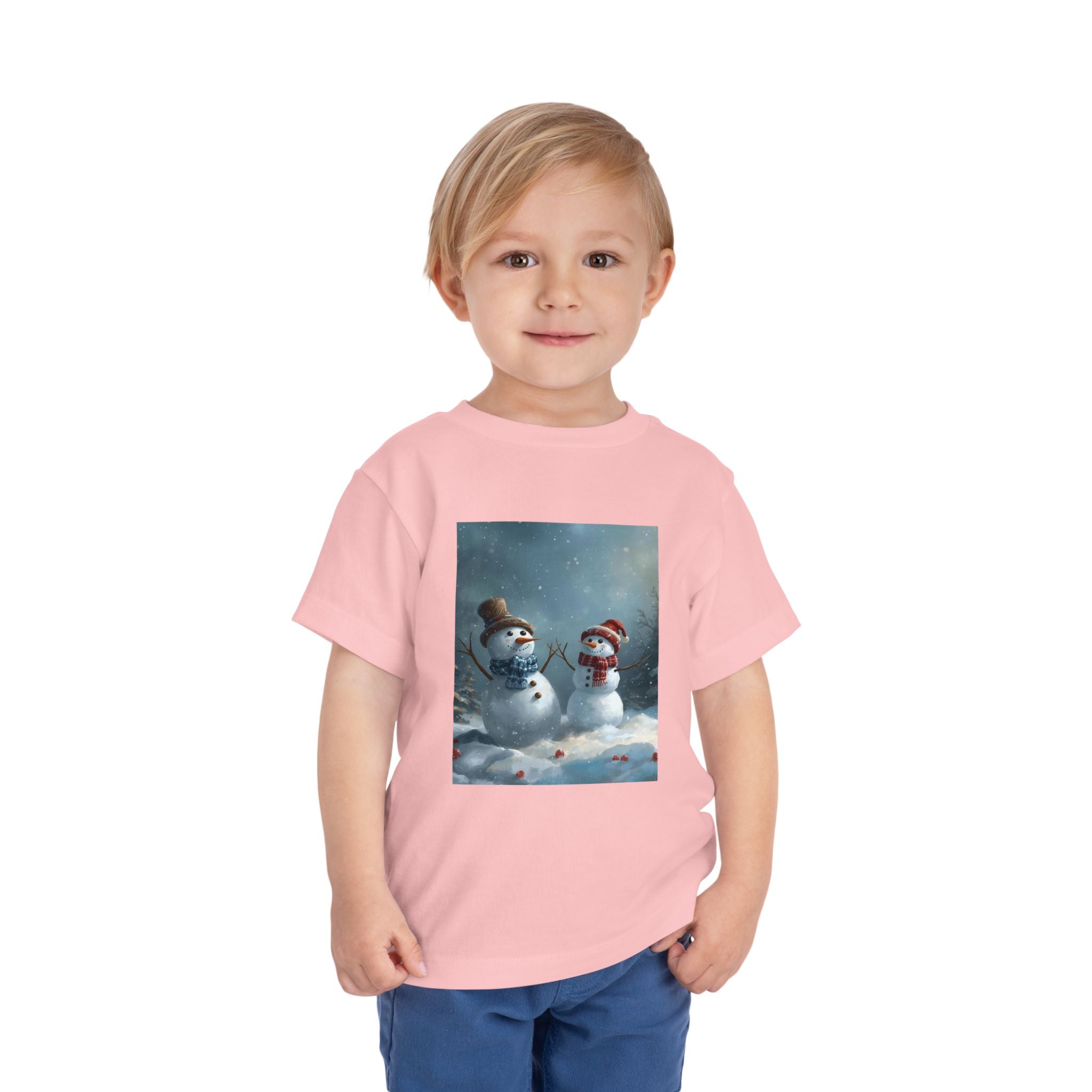 Toddler Christmas Snowman Winter Theme Tee, Cute Snowman Graphic Tee, Kids Short Sleeve Shirt, Holiday Outfit, Christmas Gift