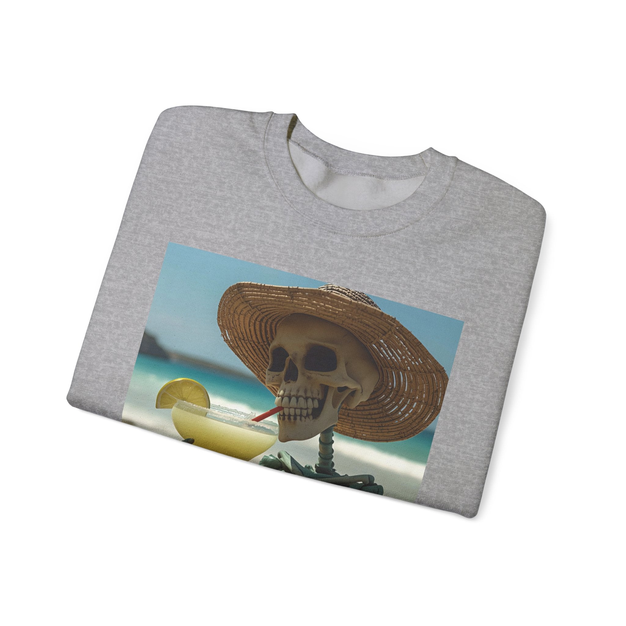 Chill Vibes Skeleton Sweatshirt - Cozy Crewneck for Halloween, Summer Parties, Beach Lovers, Unisex Gift, Casual Lounge Wear