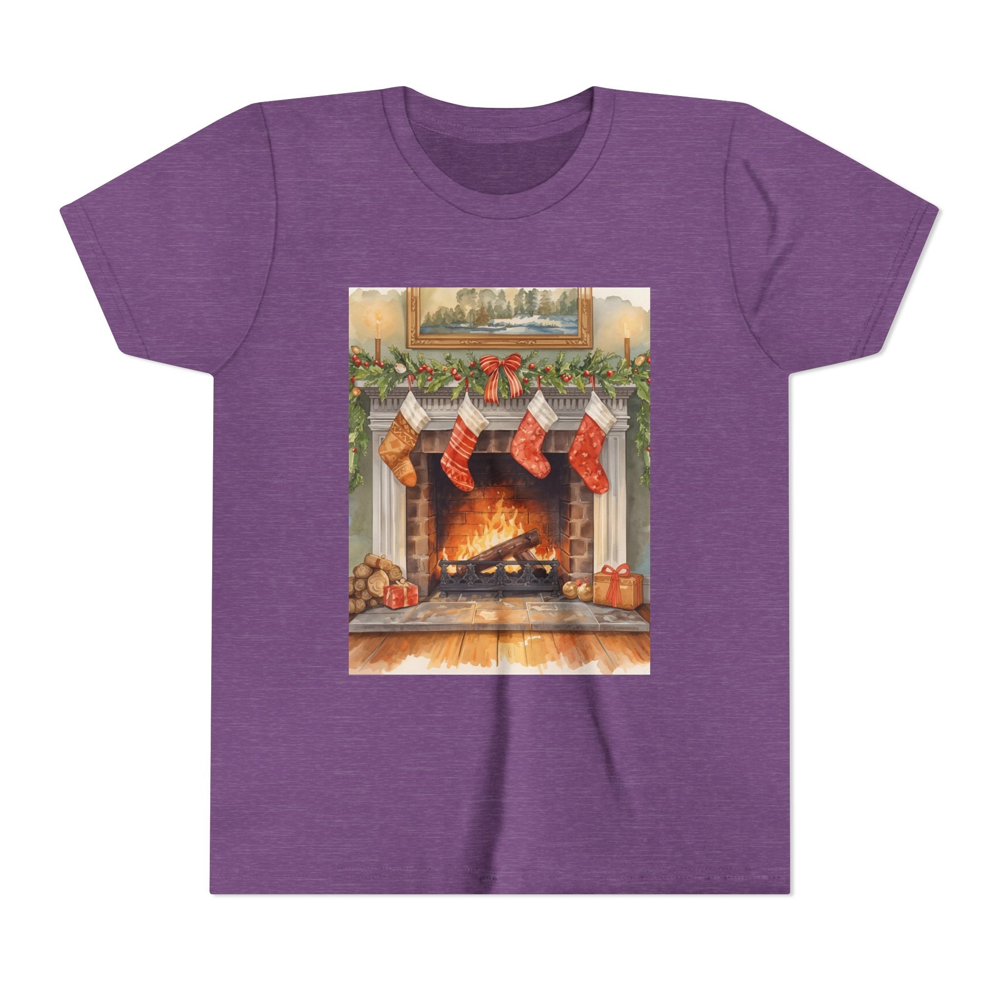 Christmas Stocking Fireplace Youth Short Sleeve Tee