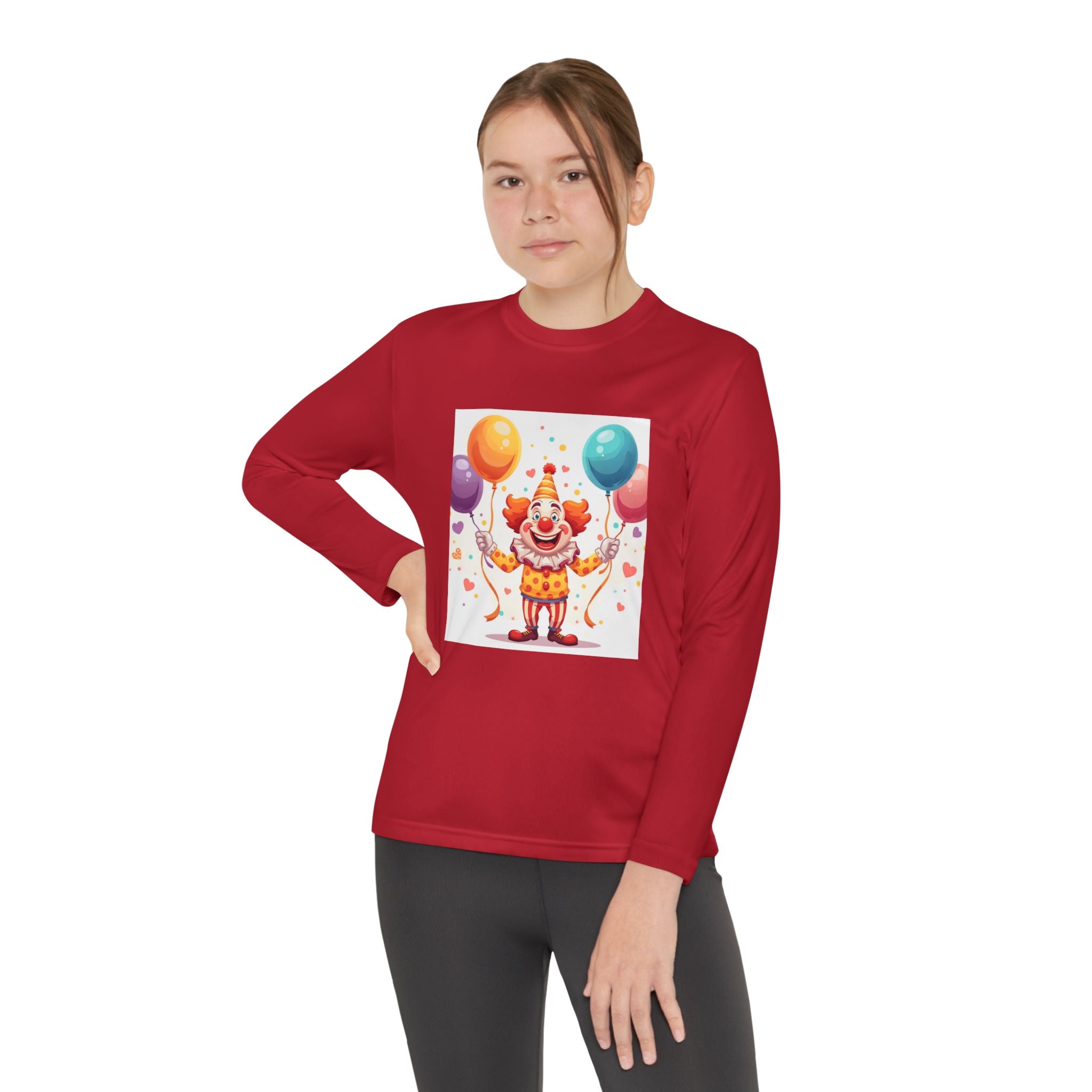 Birthday Clown With Balloons Youth Long Sleeve Competitor Tee