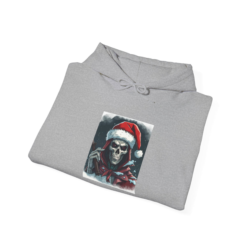 Santa Skull Hoodie, Unisex Heavy Blend Sweatshirt, Halloween Christmas Gift, Cozy Holiday Apparel, Unique Graphic Sweatshirt