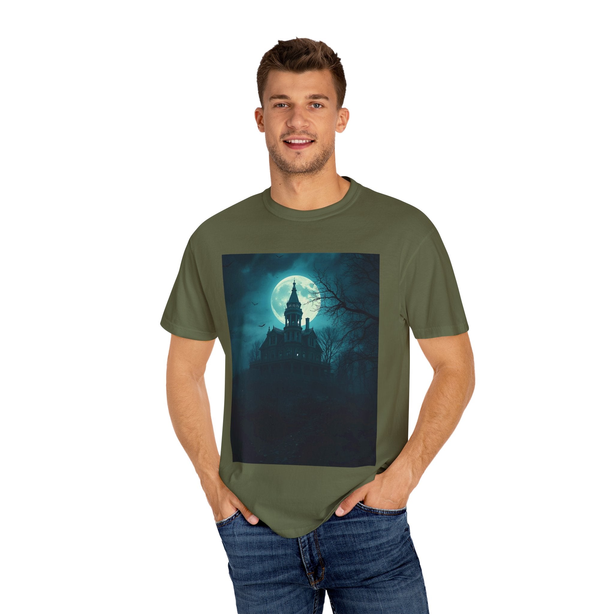 Haunted Moonlit Castle Unisex T-shirt, Gothic Tee, Halloween Apparel, Vintage Style Shirt, Alternative Fashion, Spooky Gift